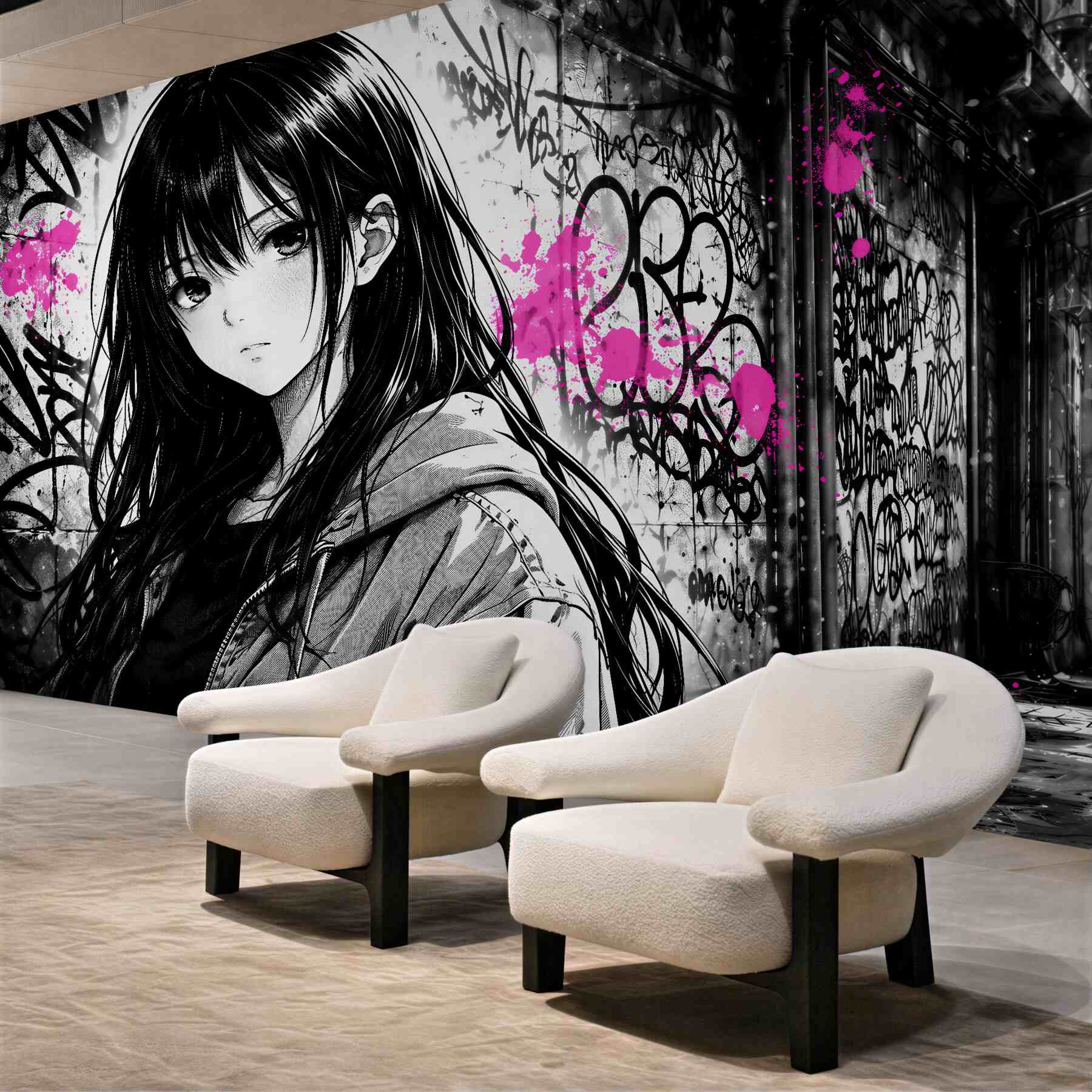 Papier peint manga dans un graffiti néon