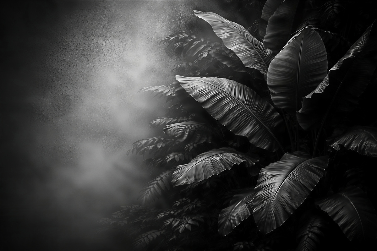 Papier peint feuilles sombres dans l'ombre
