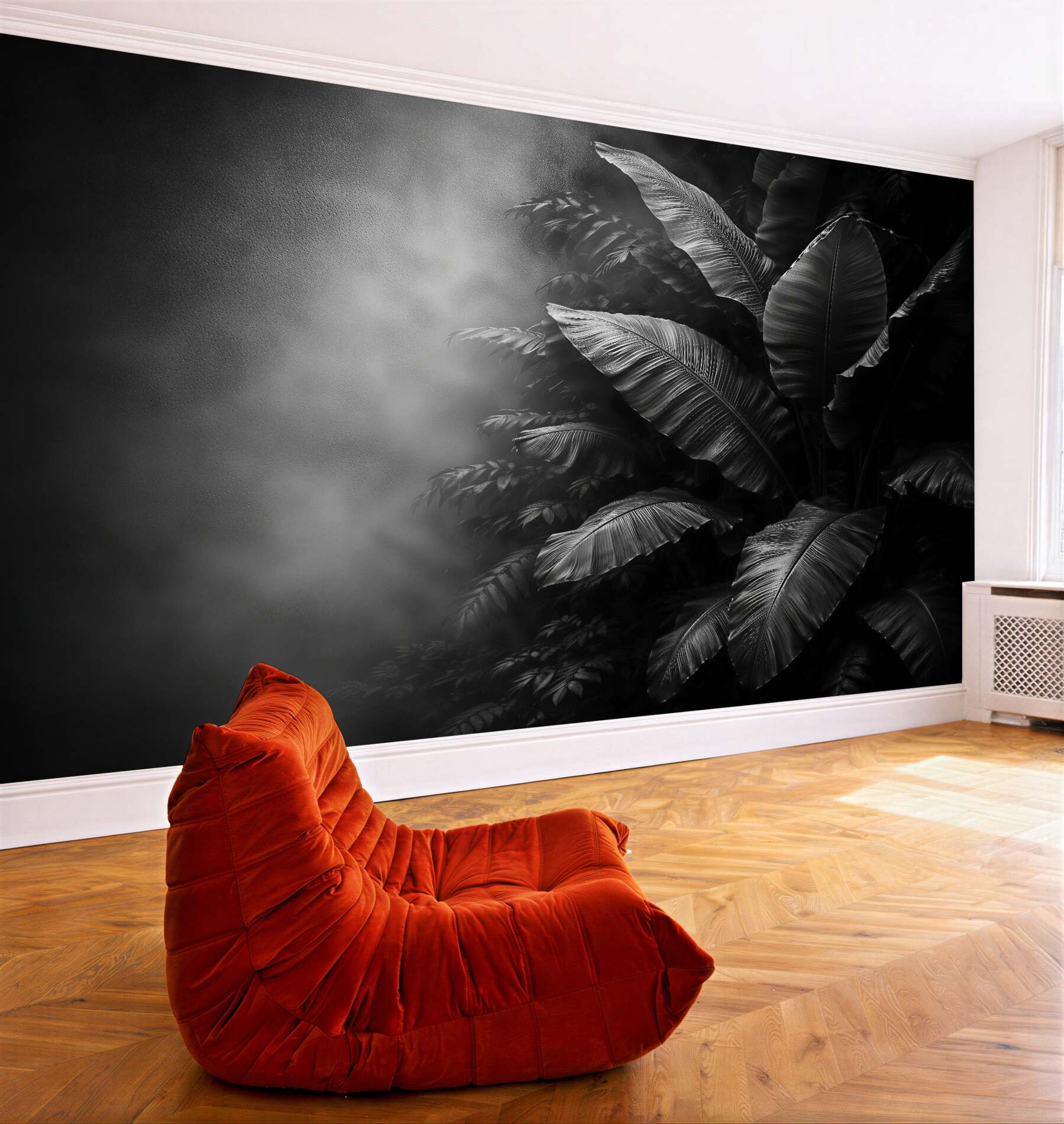 Papier peint feuilles sombres dans l'ombre