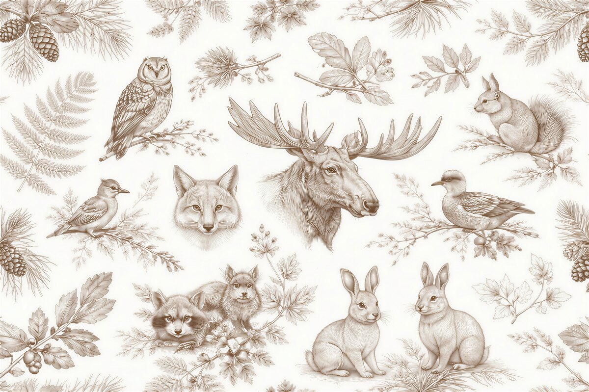 Papier peint animaux de la forêt en sépia