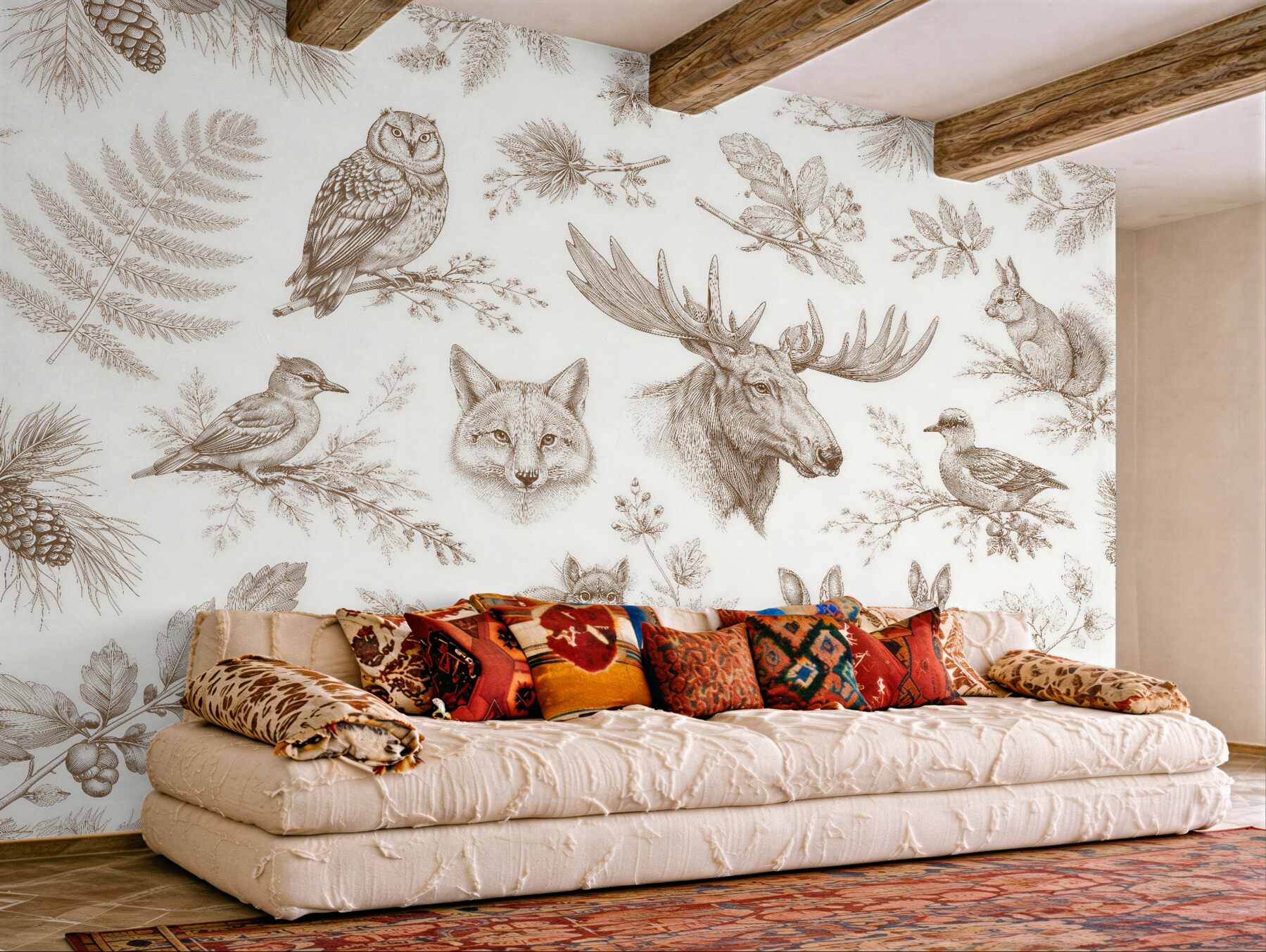 Papier peint animaux de la forêt en sépia