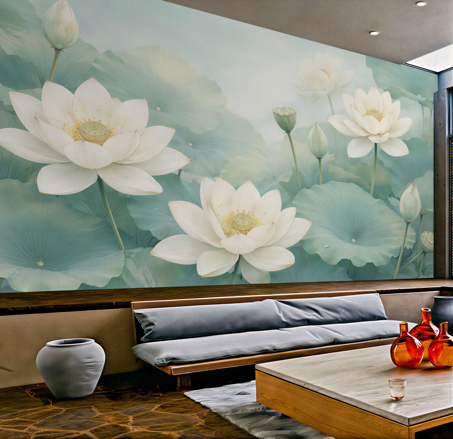 Papier peint lotus blancs dans le bleu