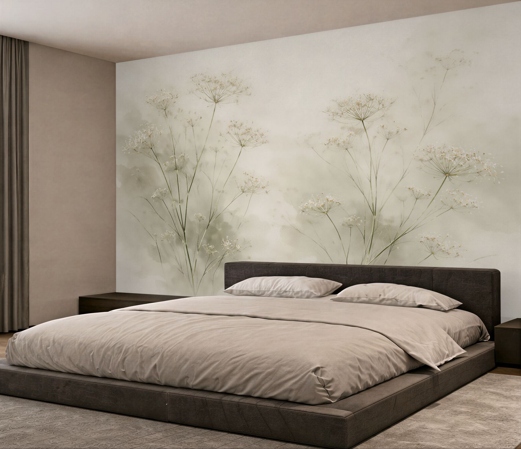Papier peint fleurs délicates dans un beige brumeux