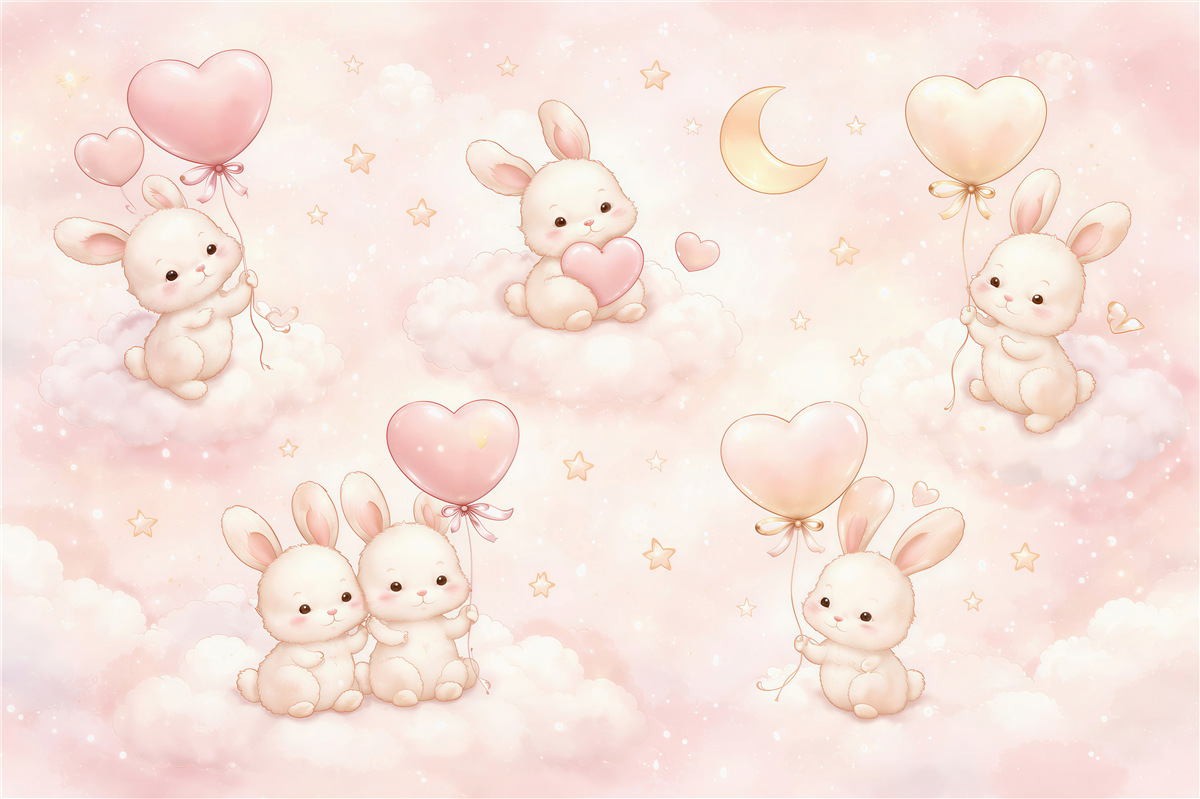 Papier peint adorables lapins avec des cœurs