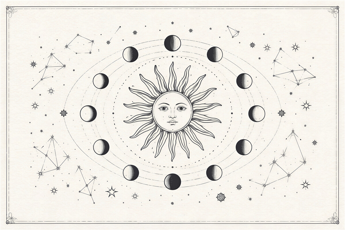 Papier peint soleil mystique et phases de la lune