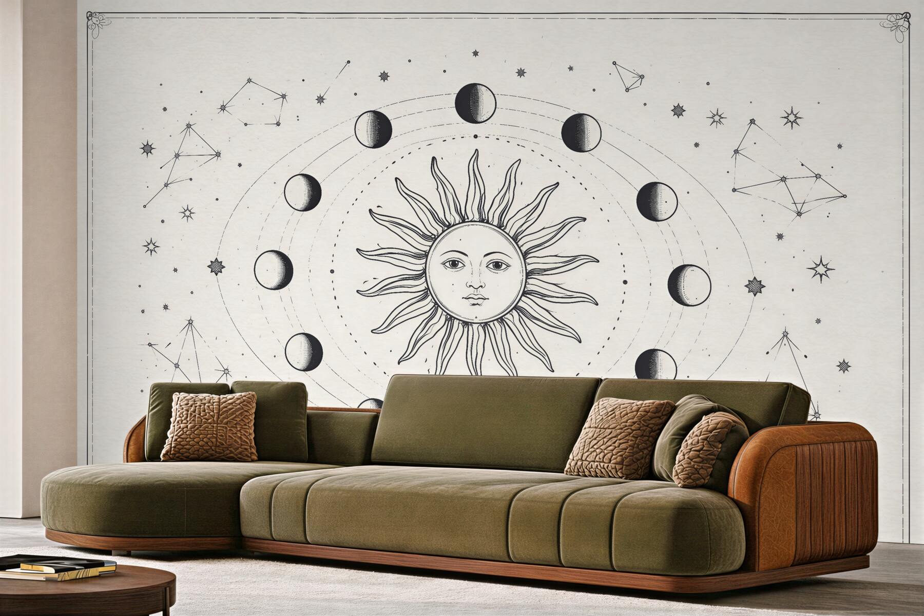 Papier peint soleil mystique et phases de la lune