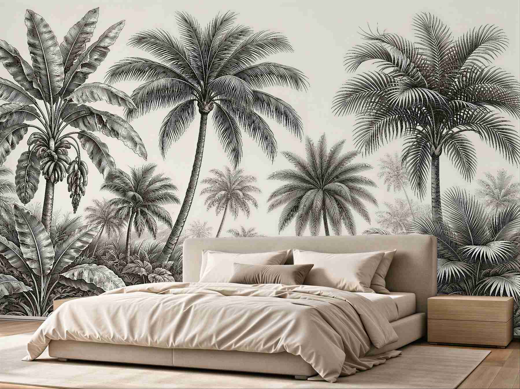Papier peint palmiers tropicaux en dessin