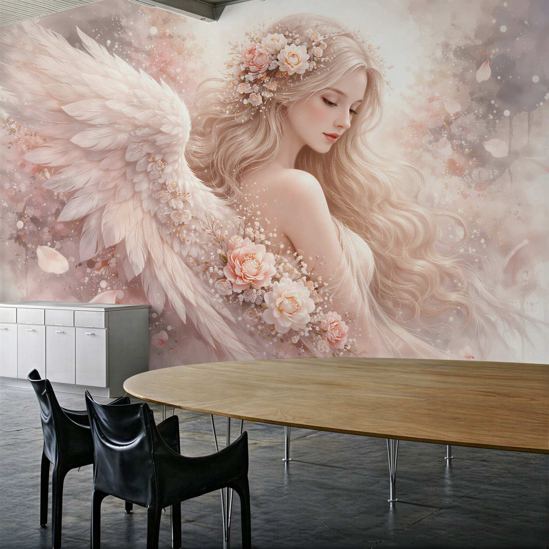 Papier peint femme angélique dans des fleurs