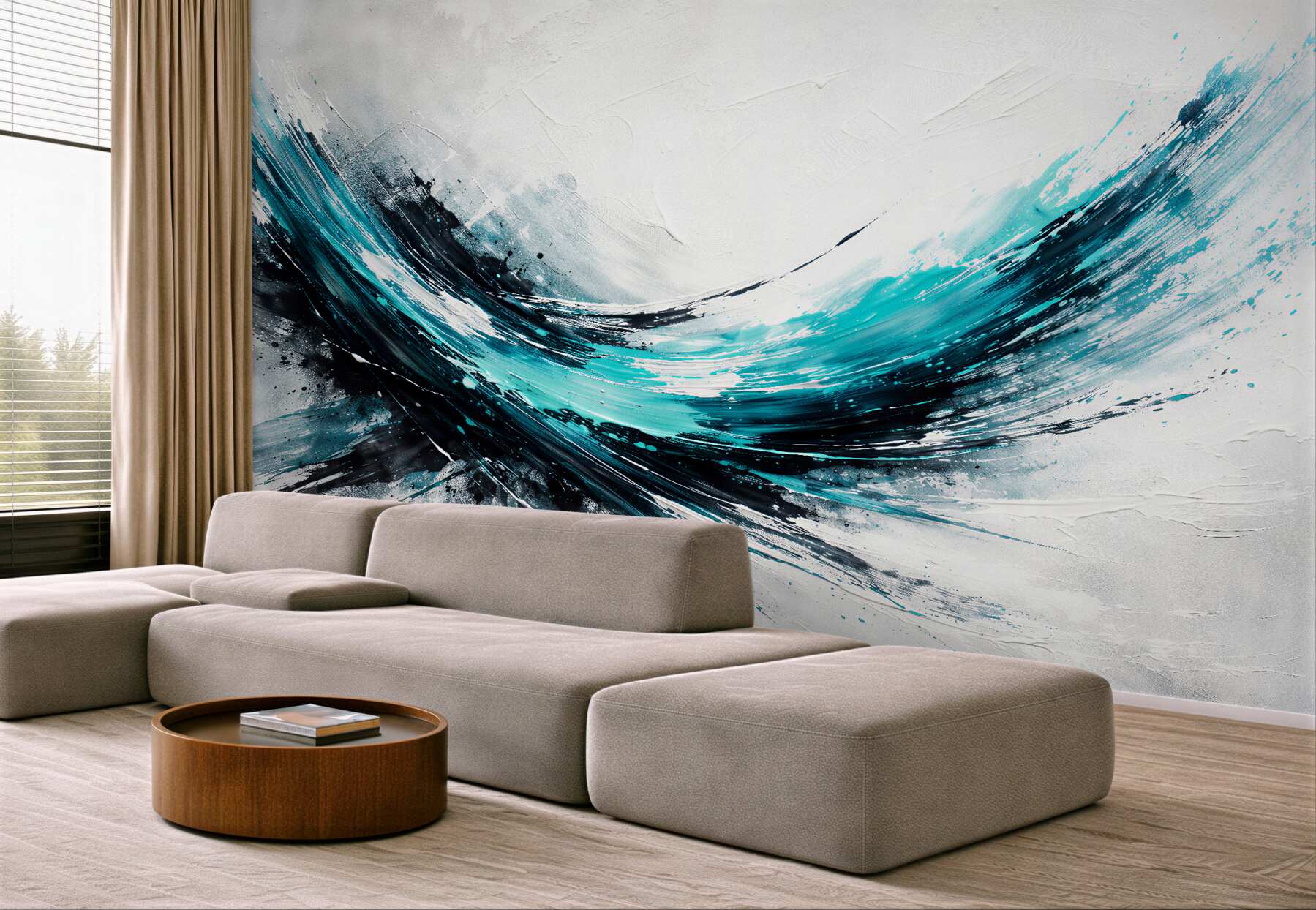 Papier peint vague turquoise d'énergie abstraite