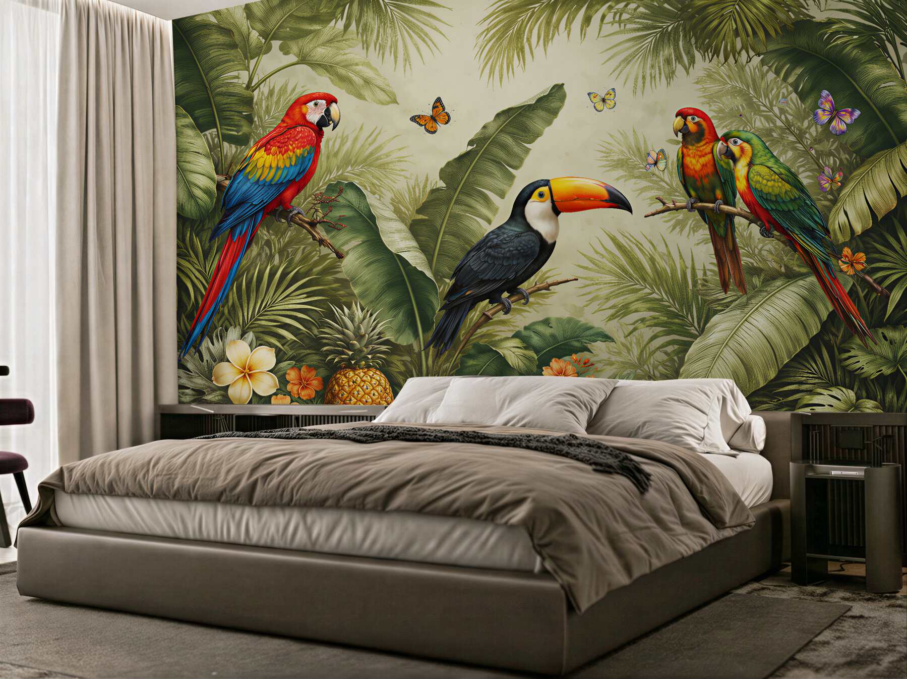 Papier peint oiseaux exotiques dans la jungle