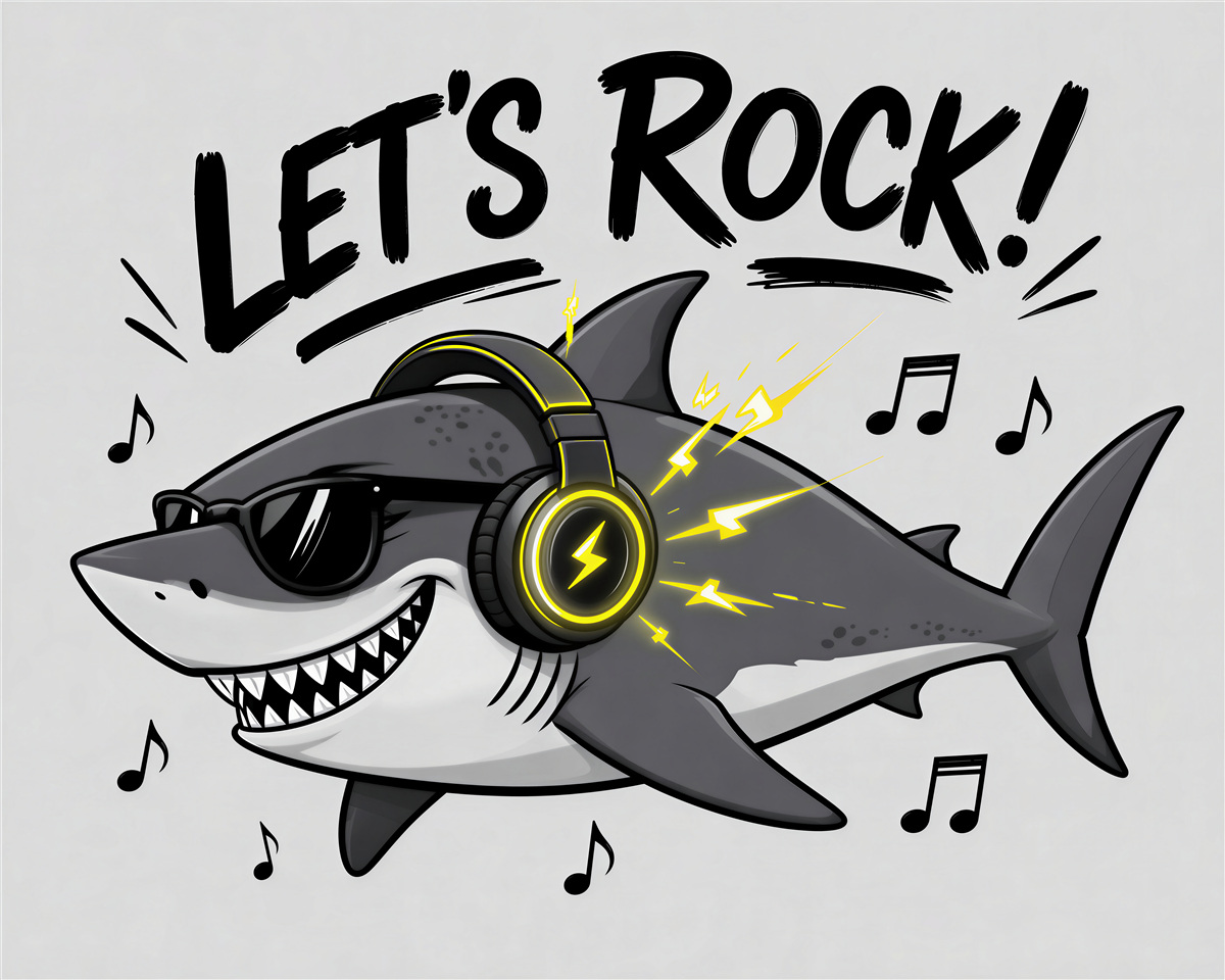 Papier peint requin rock dans des écouteurs