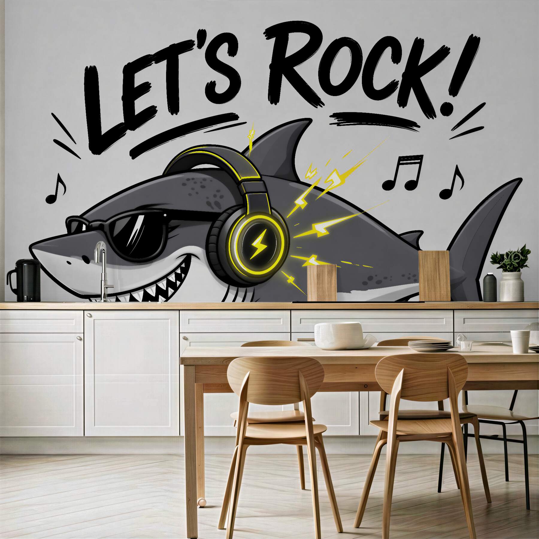 Papier peint requin rock dans des écouteurs