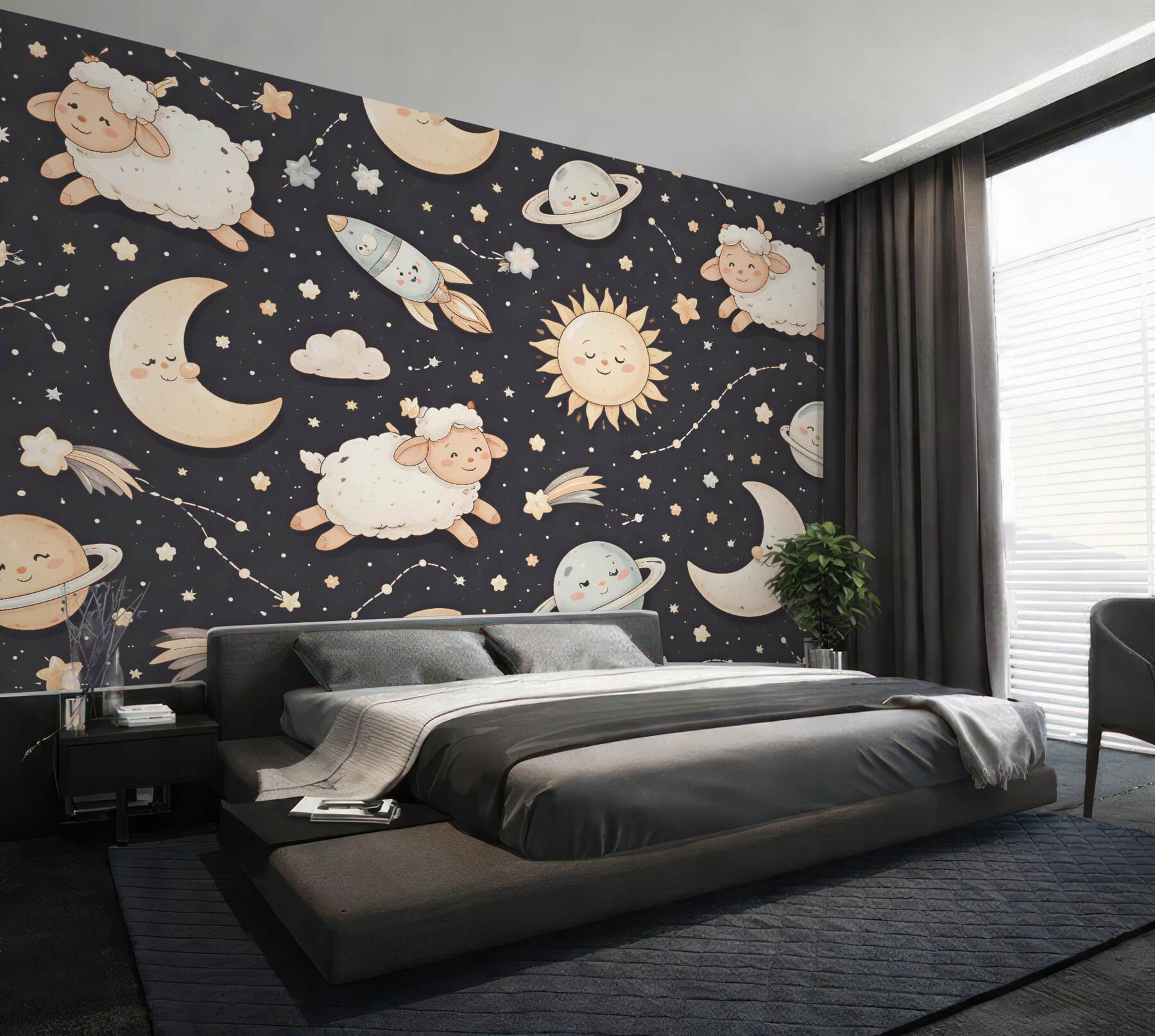Papier peint moutons cosmiques pour la nuit