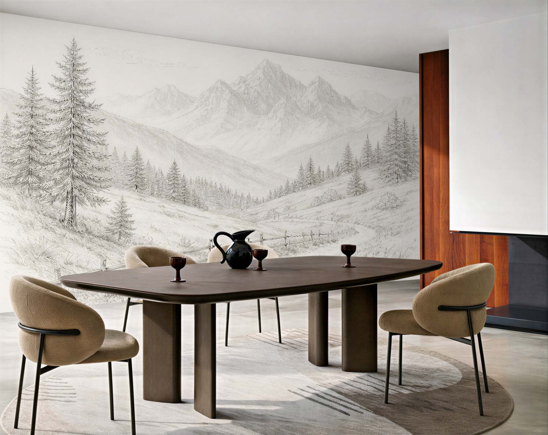 Papier peint esquisse de paysage montagneux