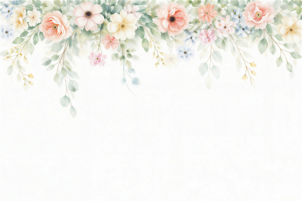 Papier peint guirlande de fleurs et de feuilles pastel