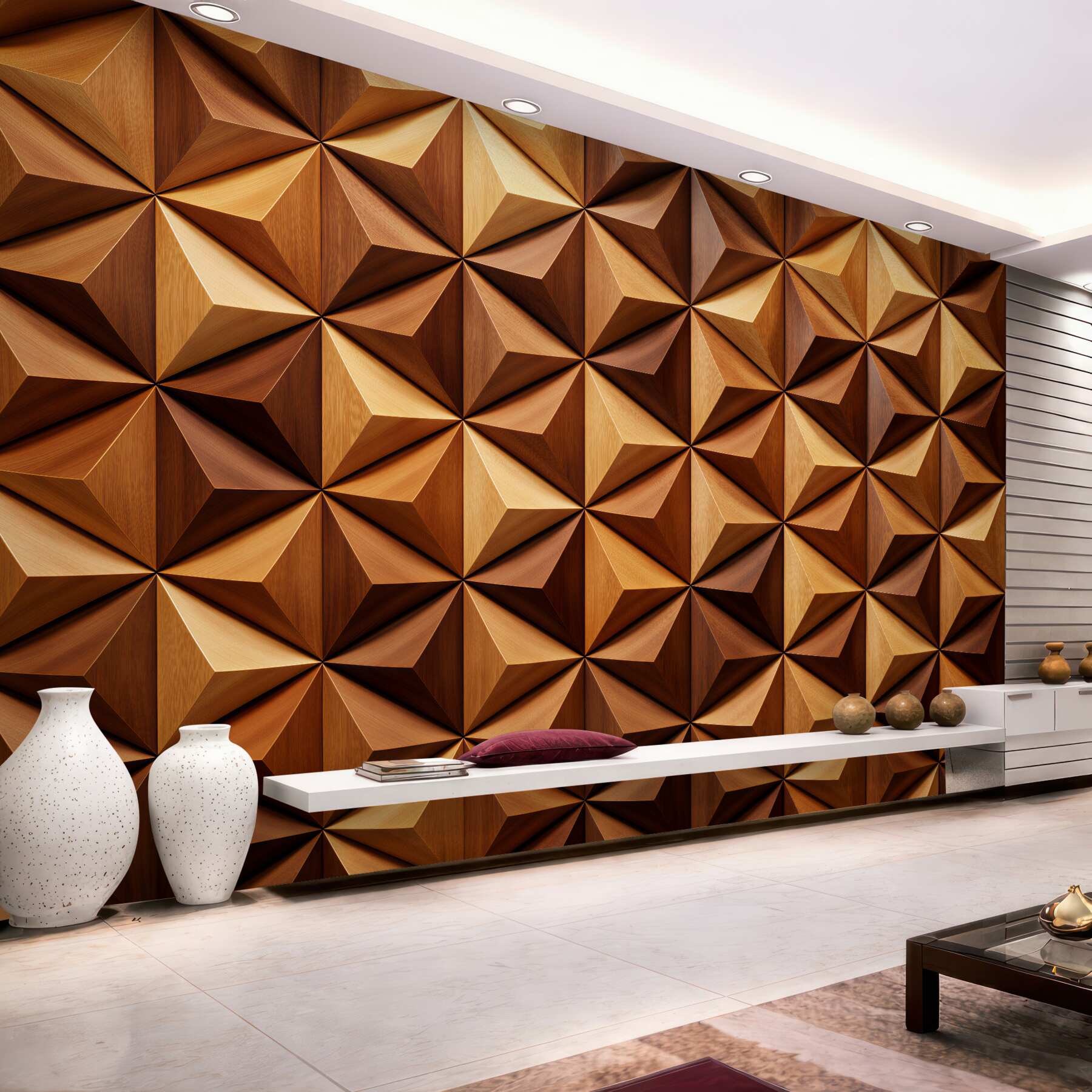 Papier peint mosaïque géométrique en bois 3D