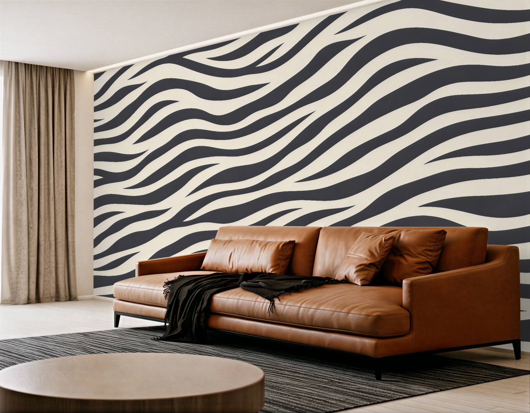 Papier peint vagues noires et blanches de zèbre