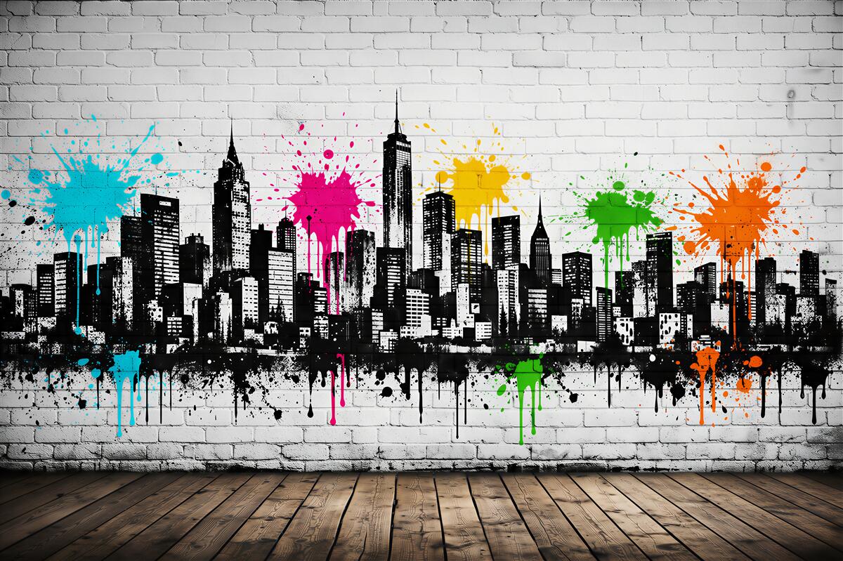 Papier peint graffiti coloré de panorama urbaine