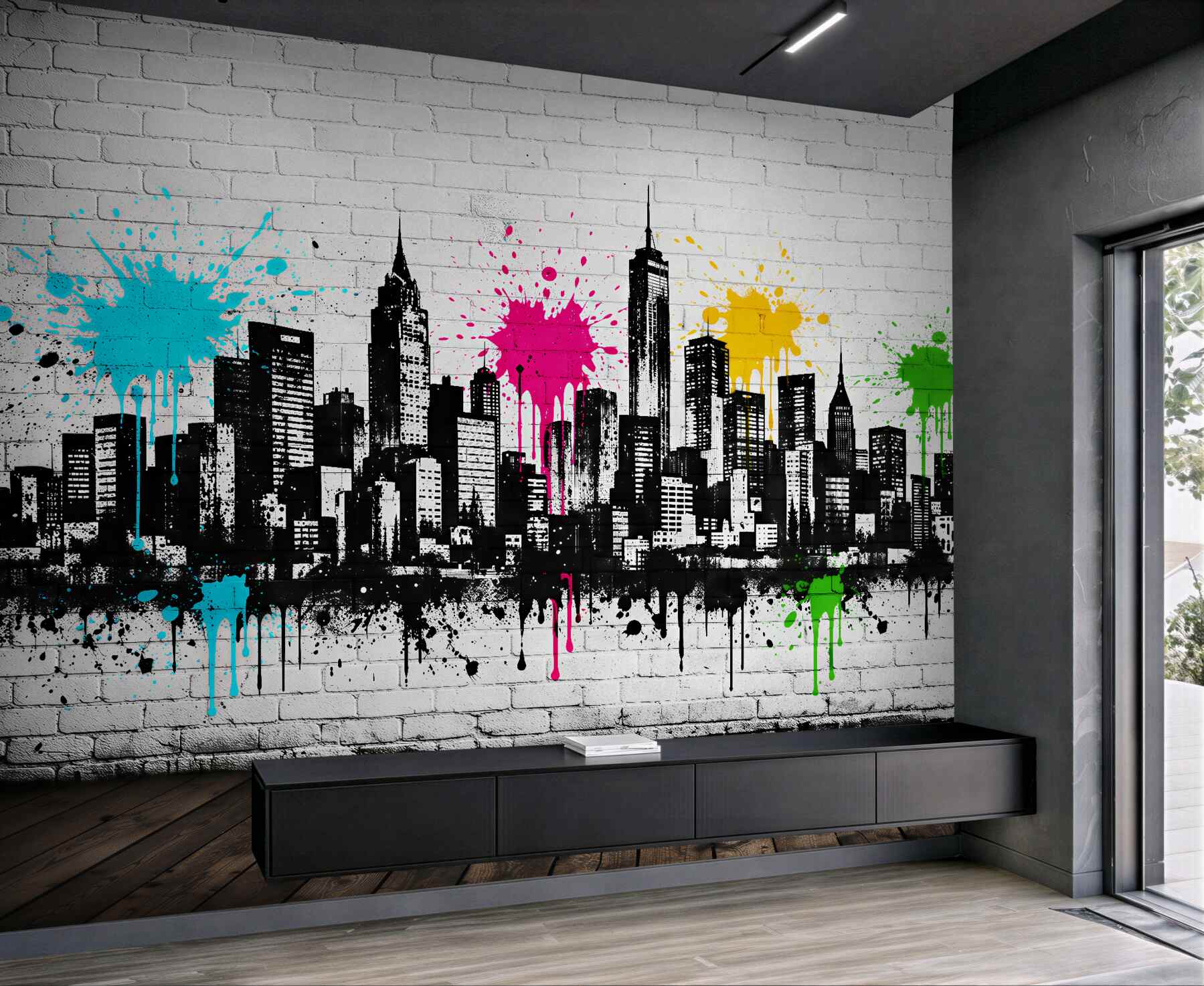 Papier peint graffiti coloré de panorama urbaine