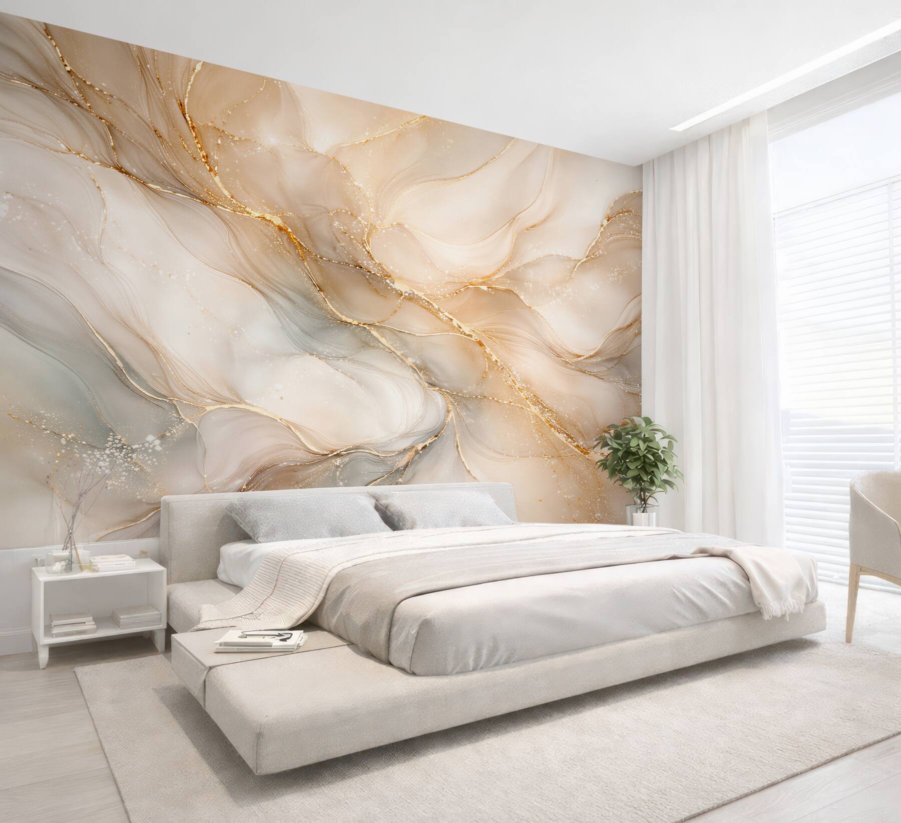 Papier peint brume crémeuse avec de l'or