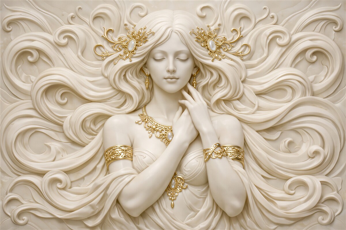 Papier peint dame dorée en relief