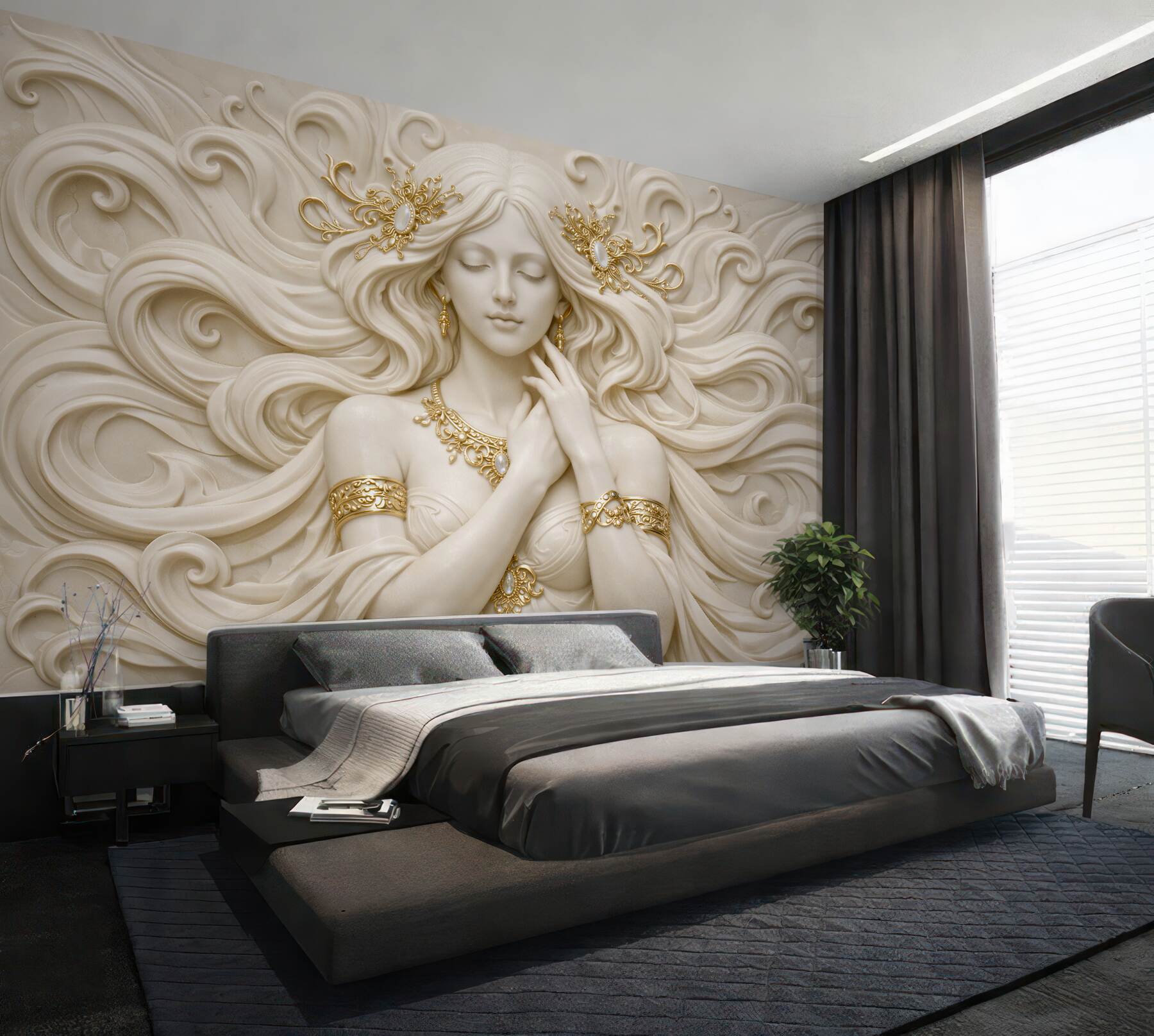 Papier peint dame dorée en relief