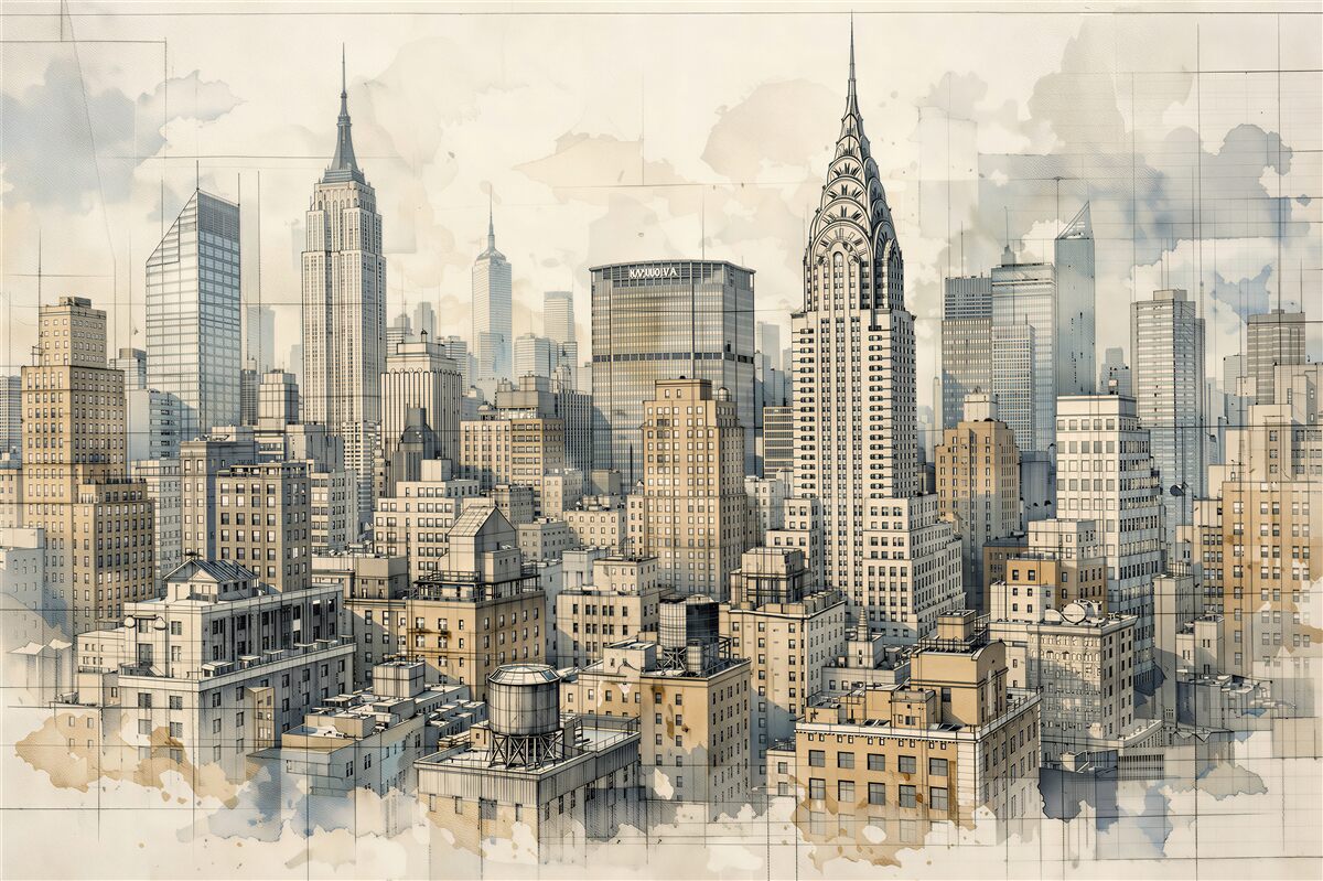 Papier peint paysage esquissé de New York