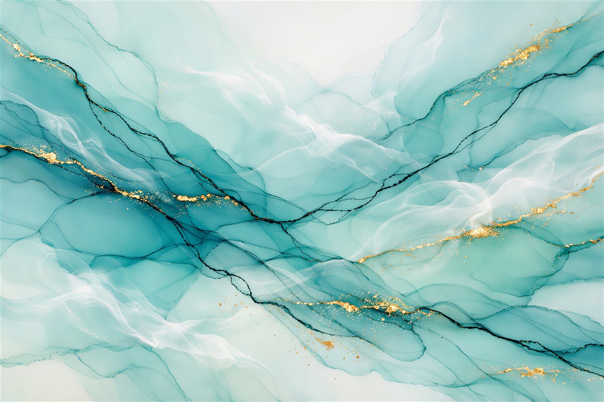 Papier peint abstraction turquoise avec de l'or
