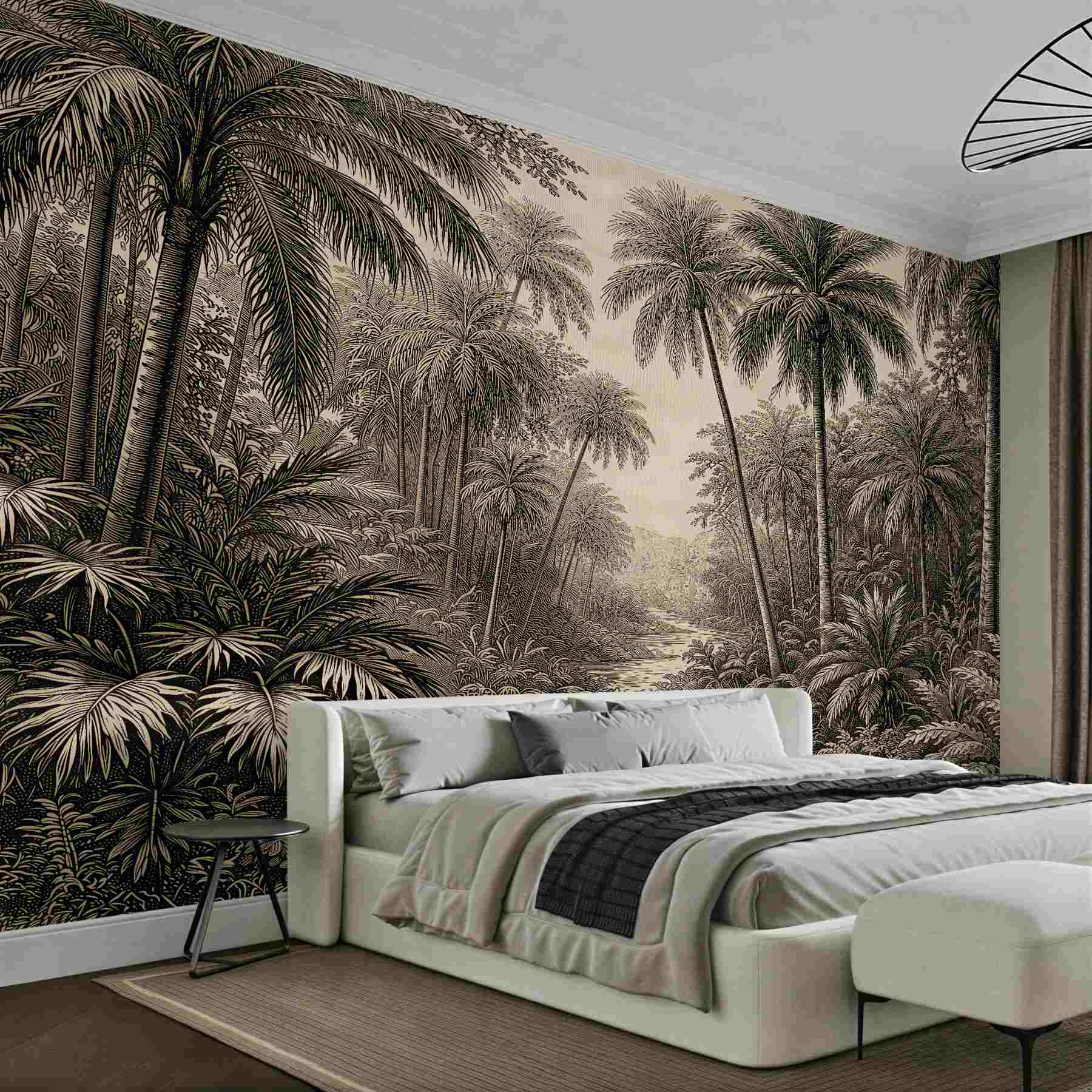 Papier peint jungle tropicale rétro au bord de la rivière