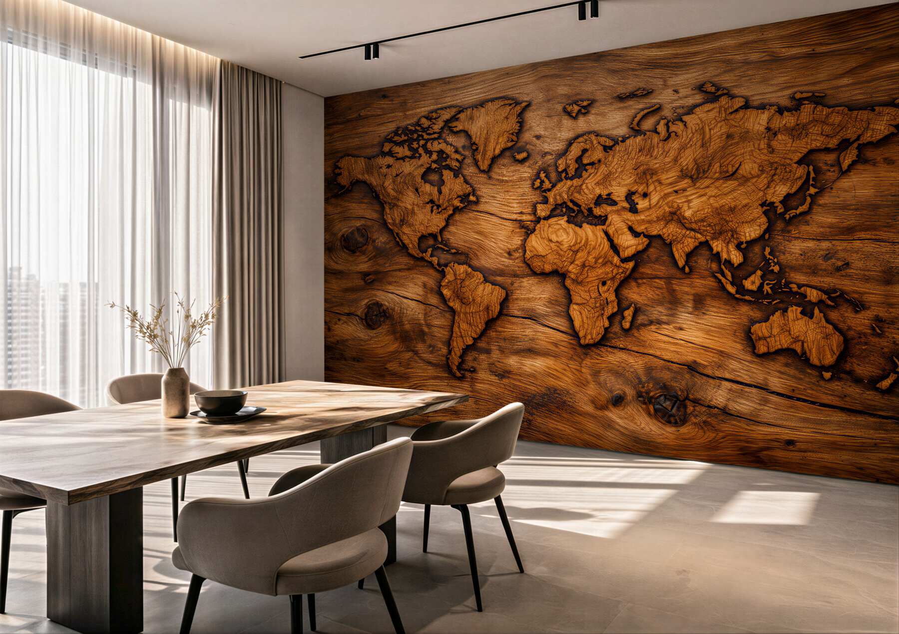 Papier peint carte du monde en bois