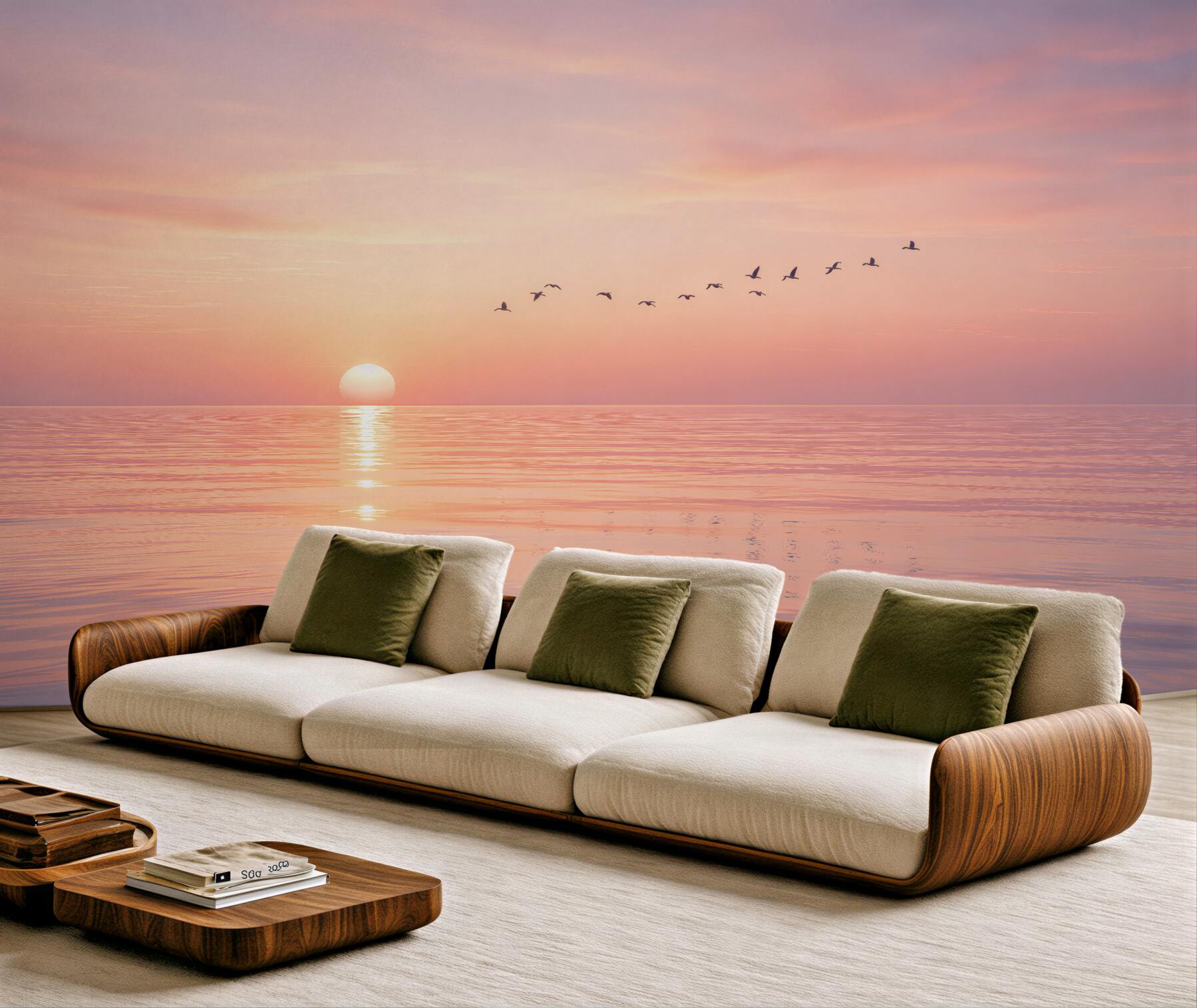 Papier peint lever de soleil pastel sur la mer calme