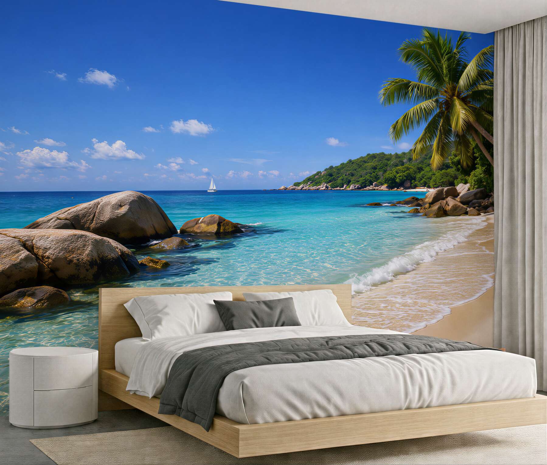 Papier peint plage tropicale avec un palmier
