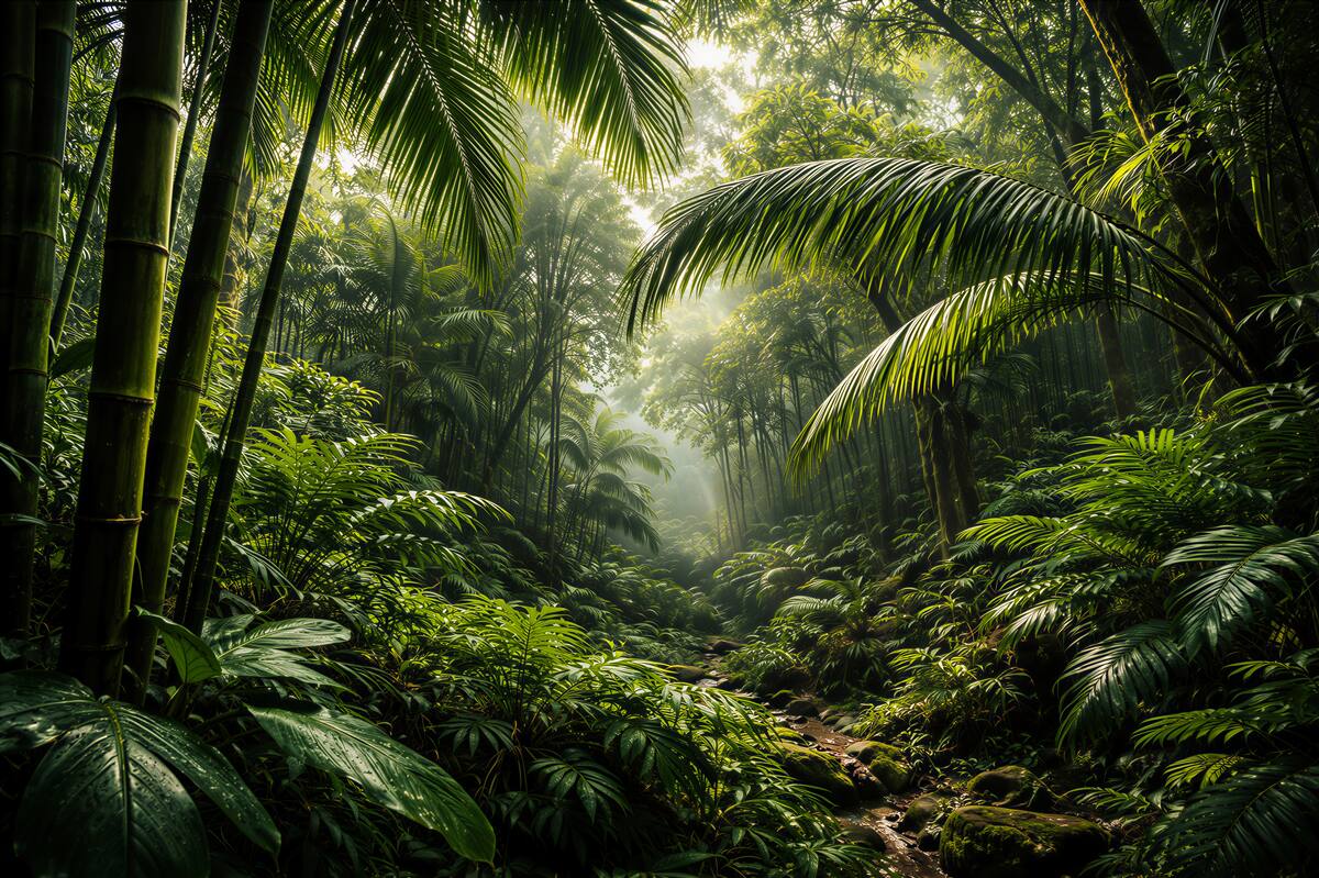 Papier peint jungle tropicale avec des palmiers