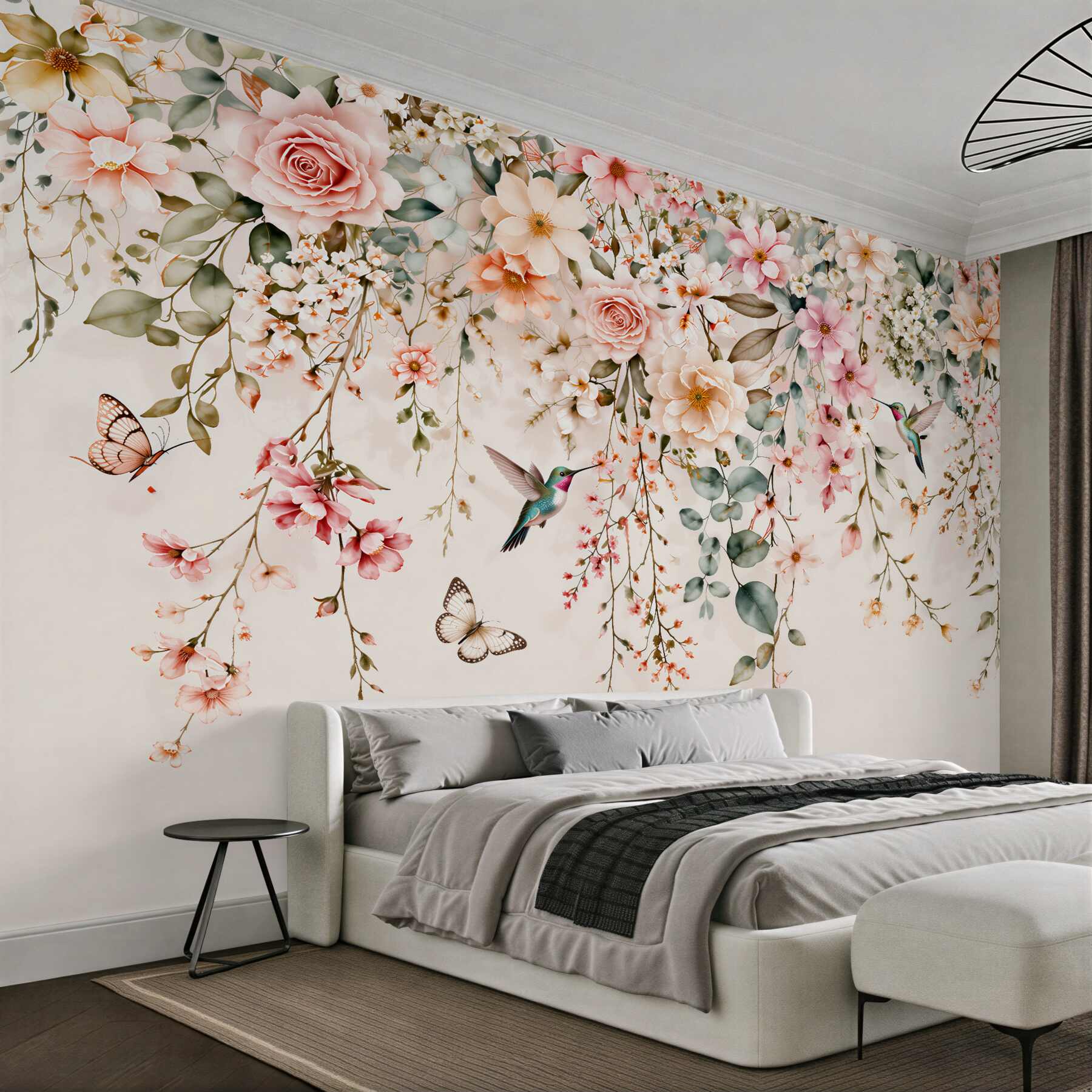 Papier peint guirlande florale avec des colibris