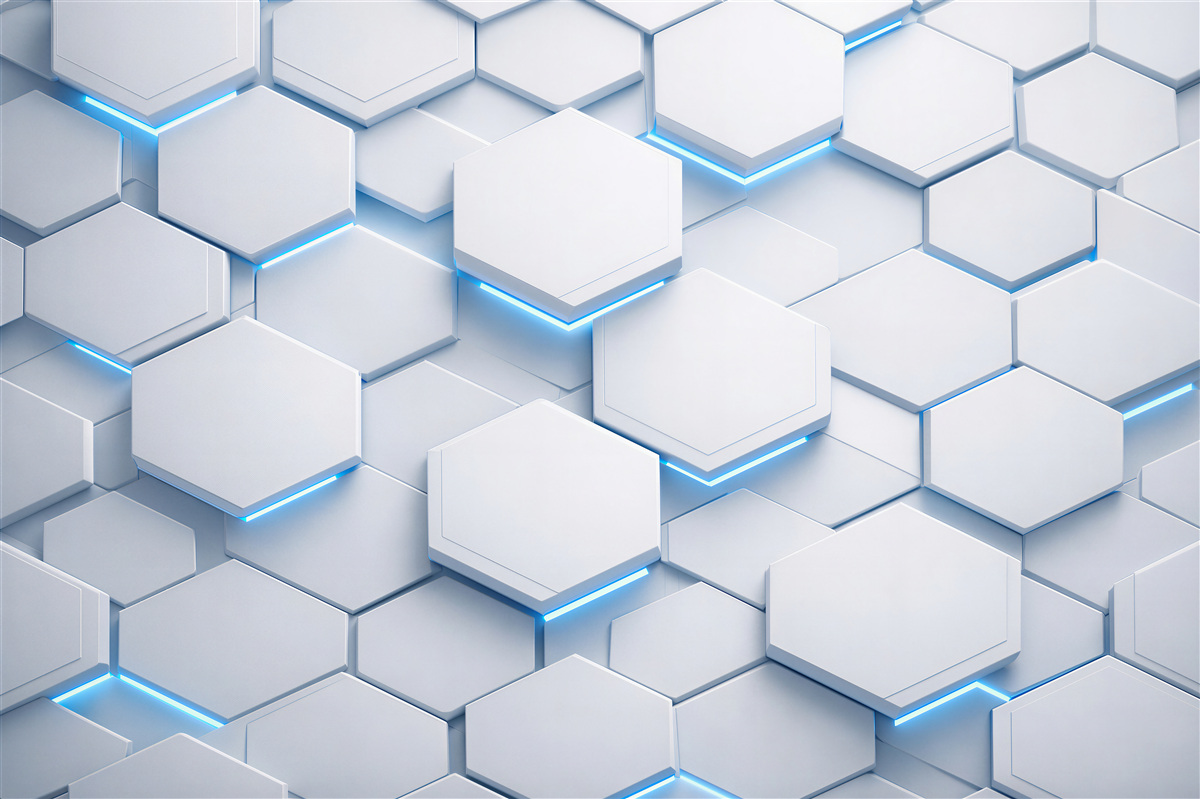 Papier peint hexagones futuristes avec du bleu