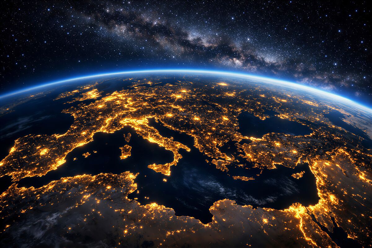 Papier peint terre la nuit sous les étoiles