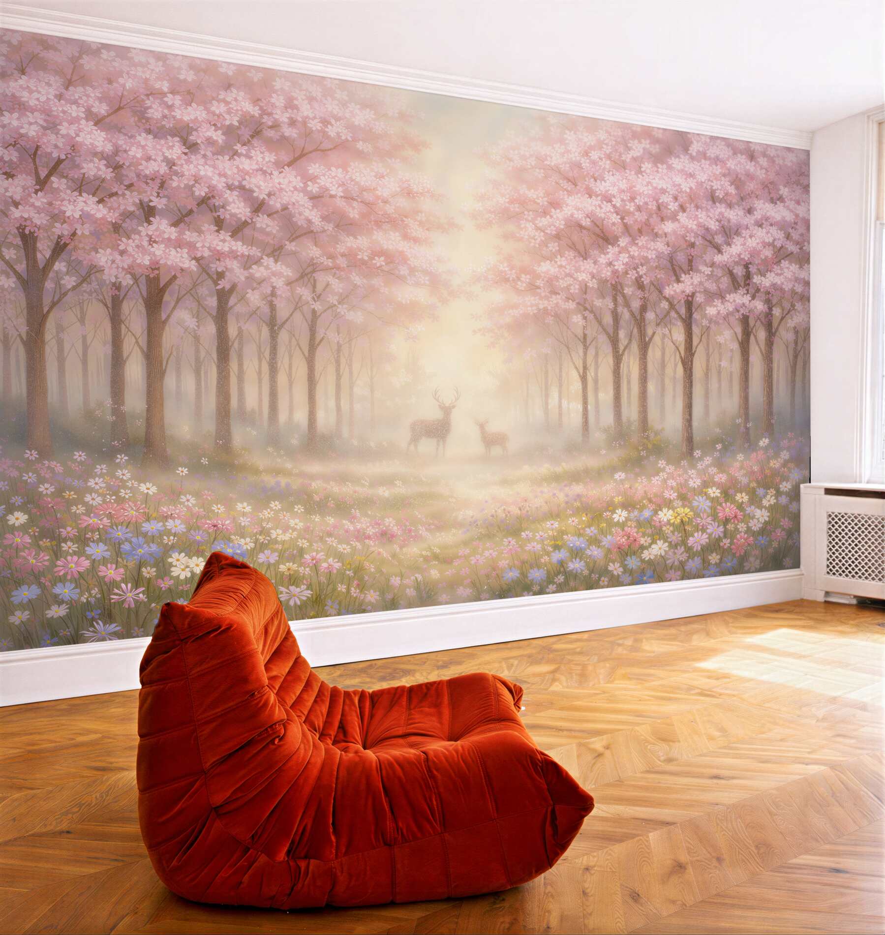 Papier peint forêt féerique avec des cerfs