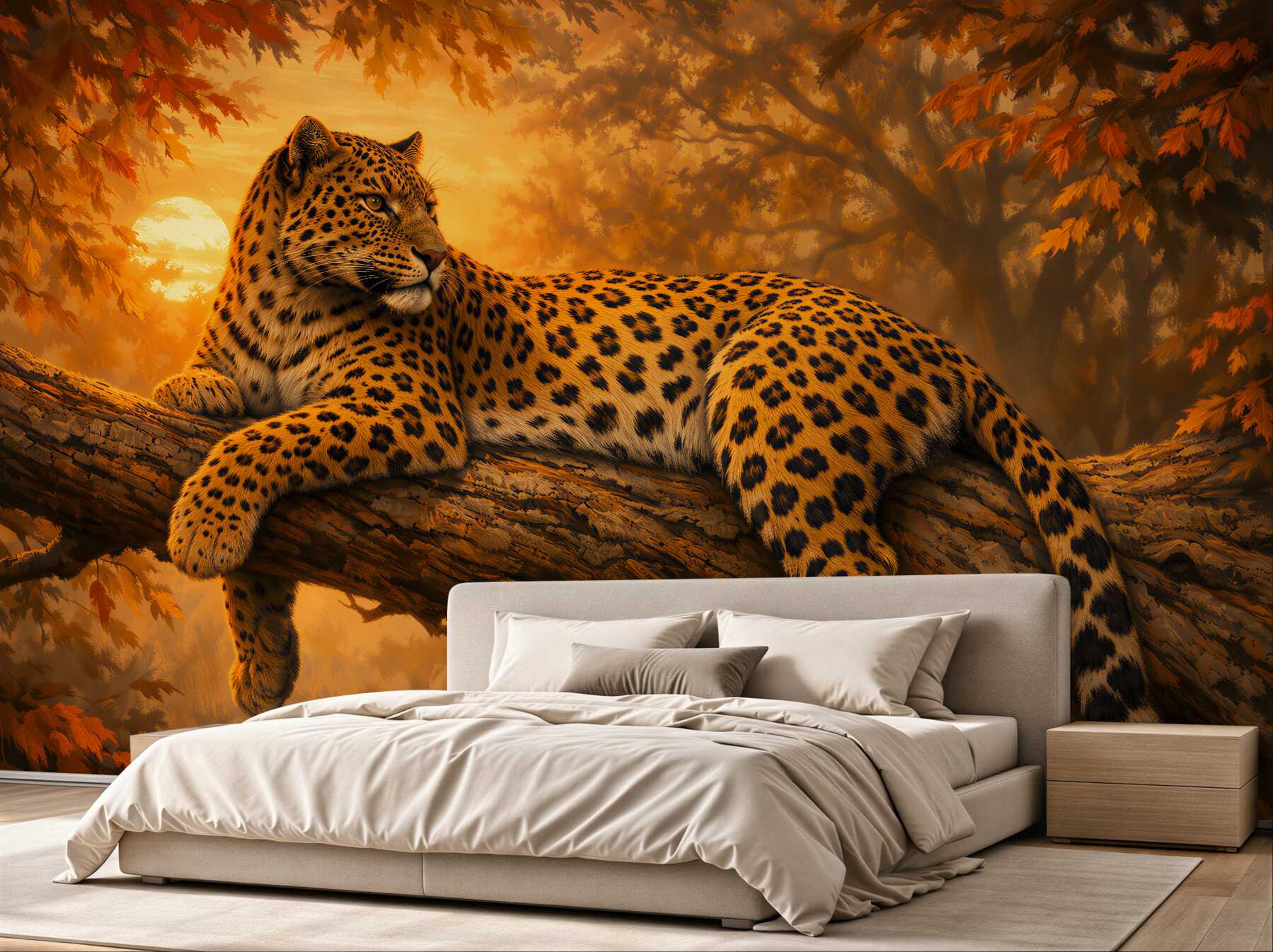 Papier peint léopard au coucher du soleil