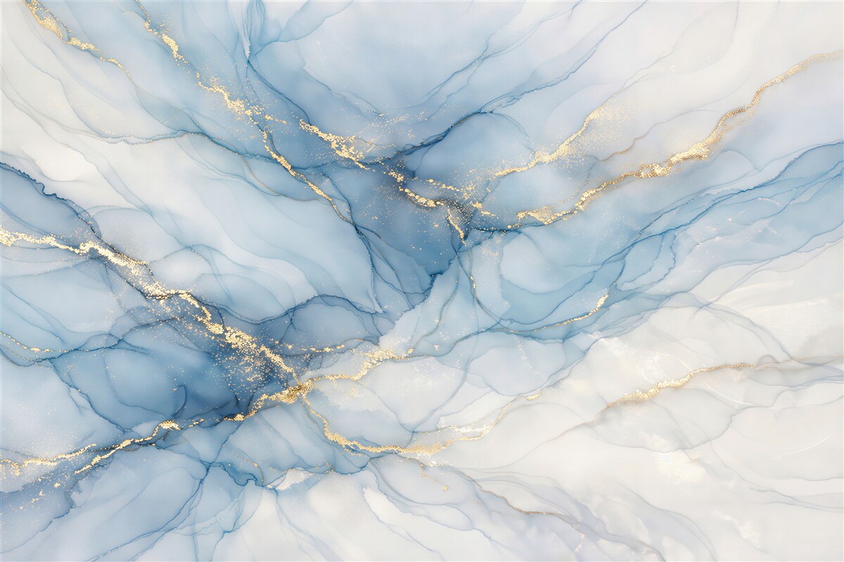 Papier peint abstraction bleue avec veines dorées