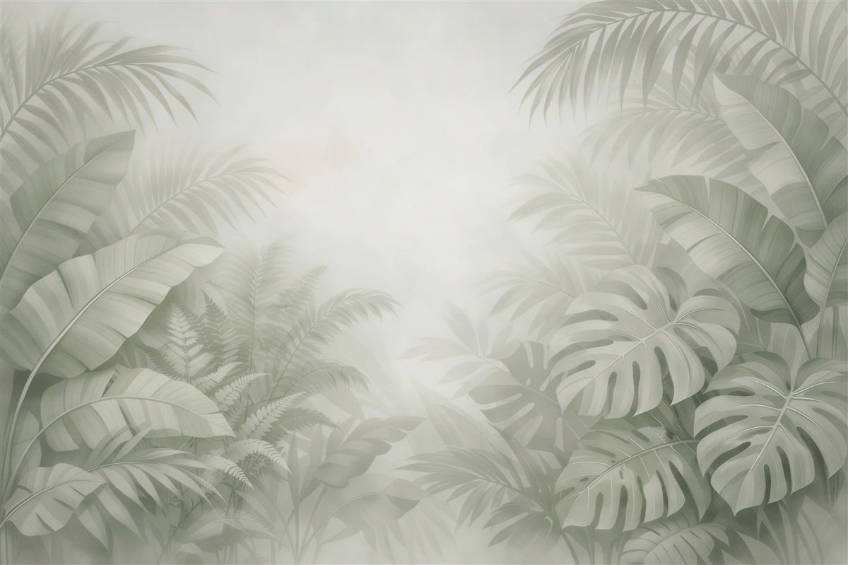 Papier peint jungle brumeuse en beige
