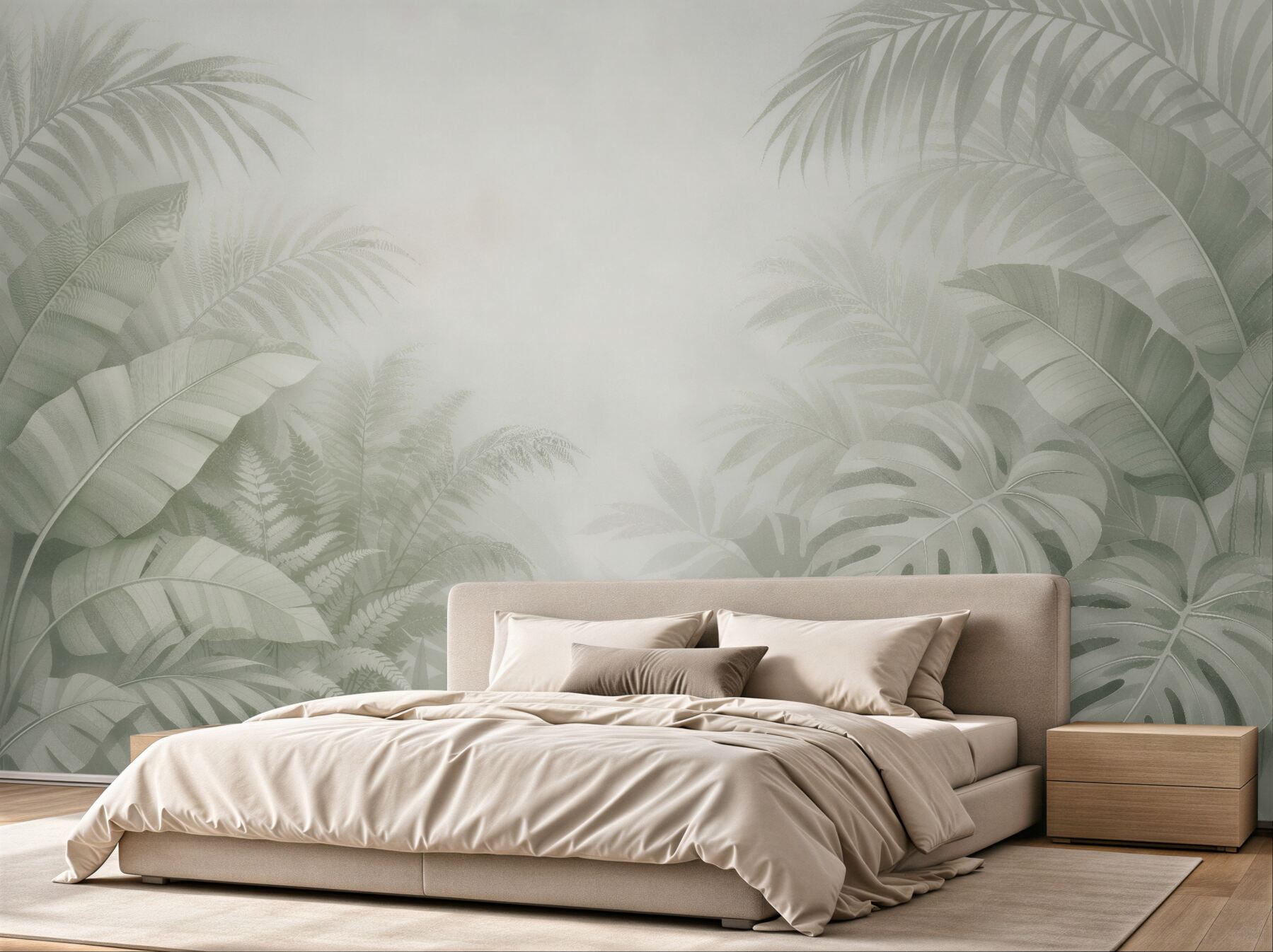 Papier peint jungle brumeuse en beige