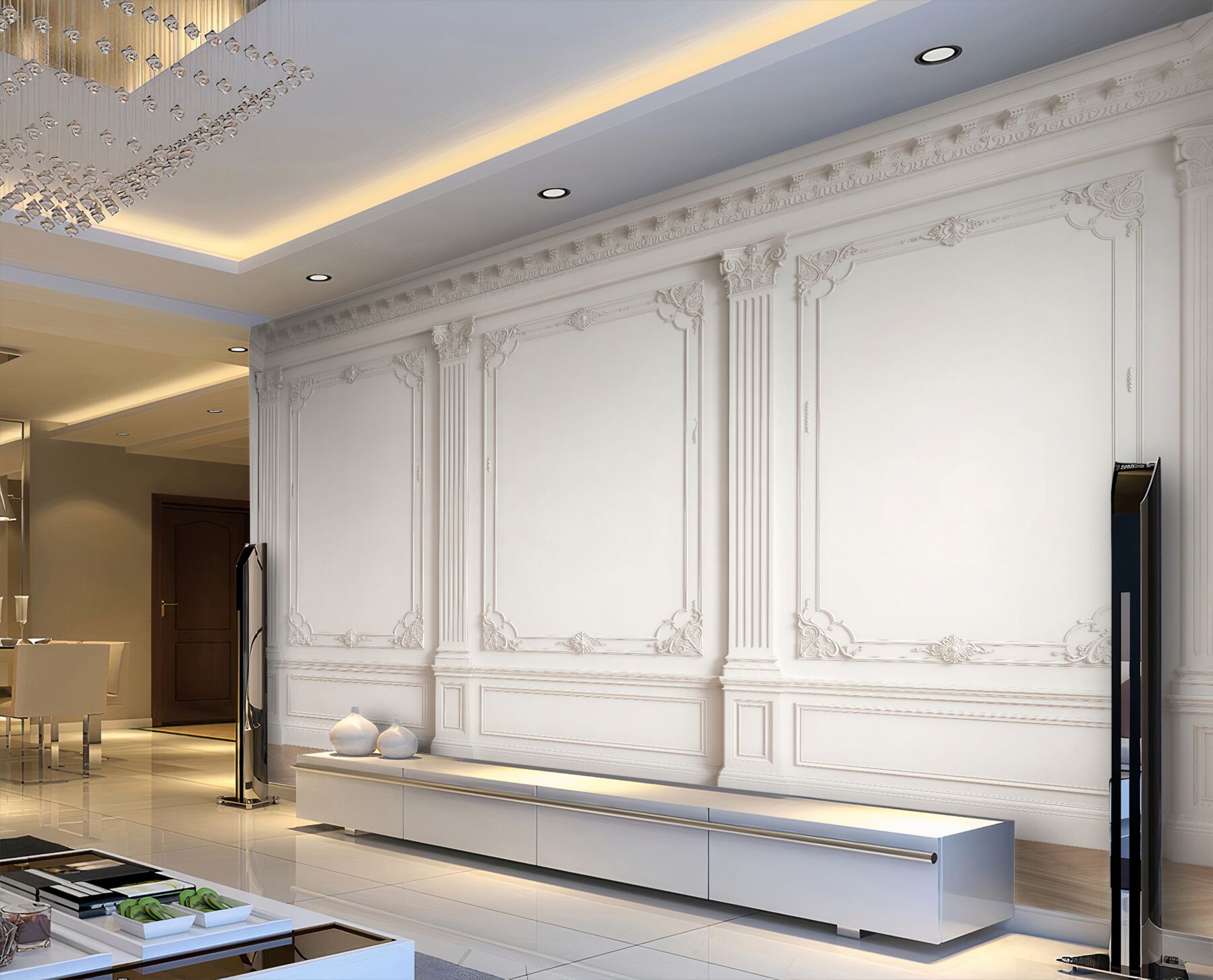 Papier peint boiserie blanche classique de palais