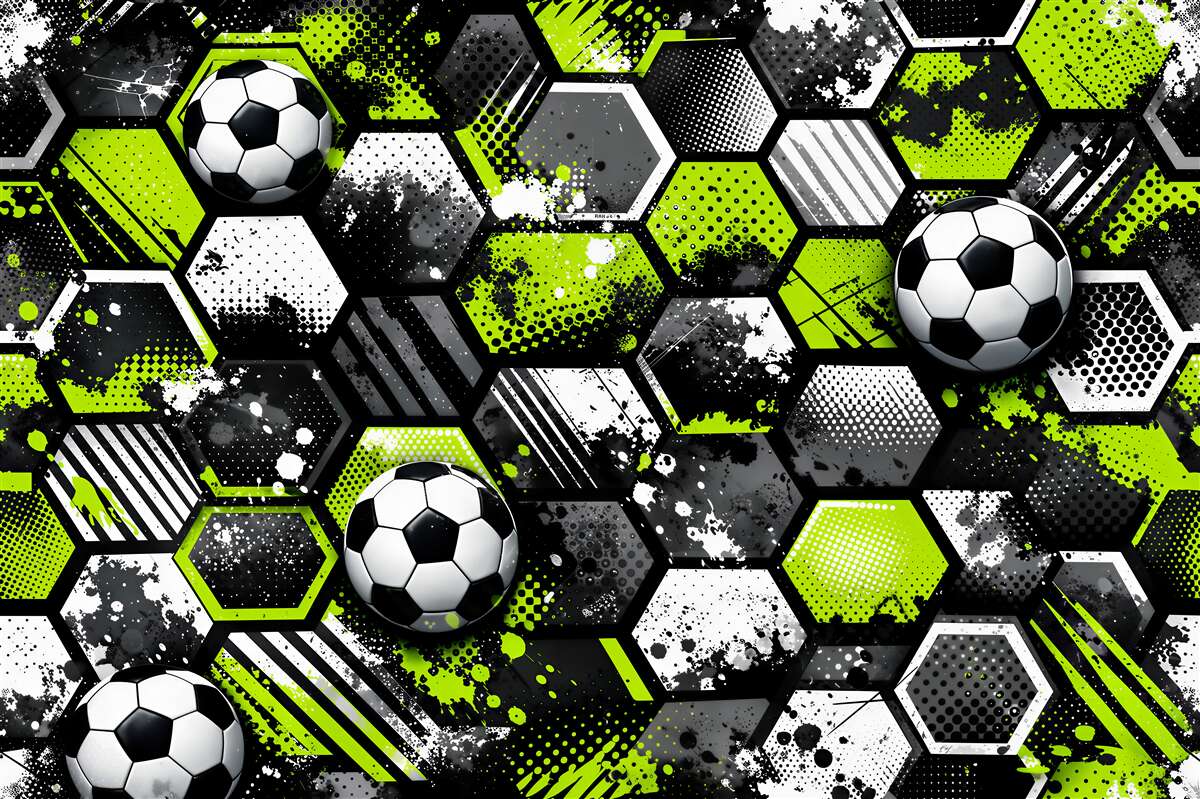 Papier peint énergie footballistique des hexagones néon