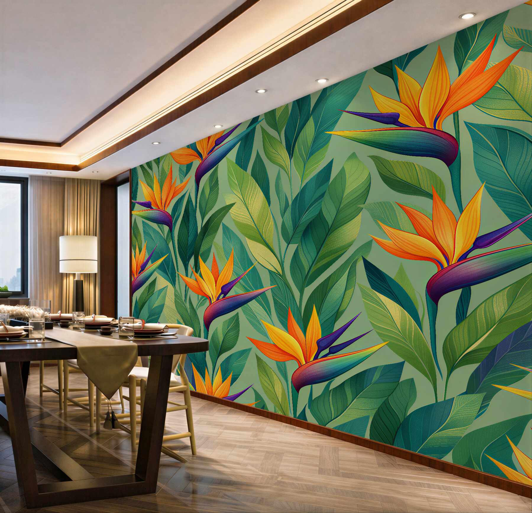 Papier peint fleurs tropicales d'un jardin paradisiaque