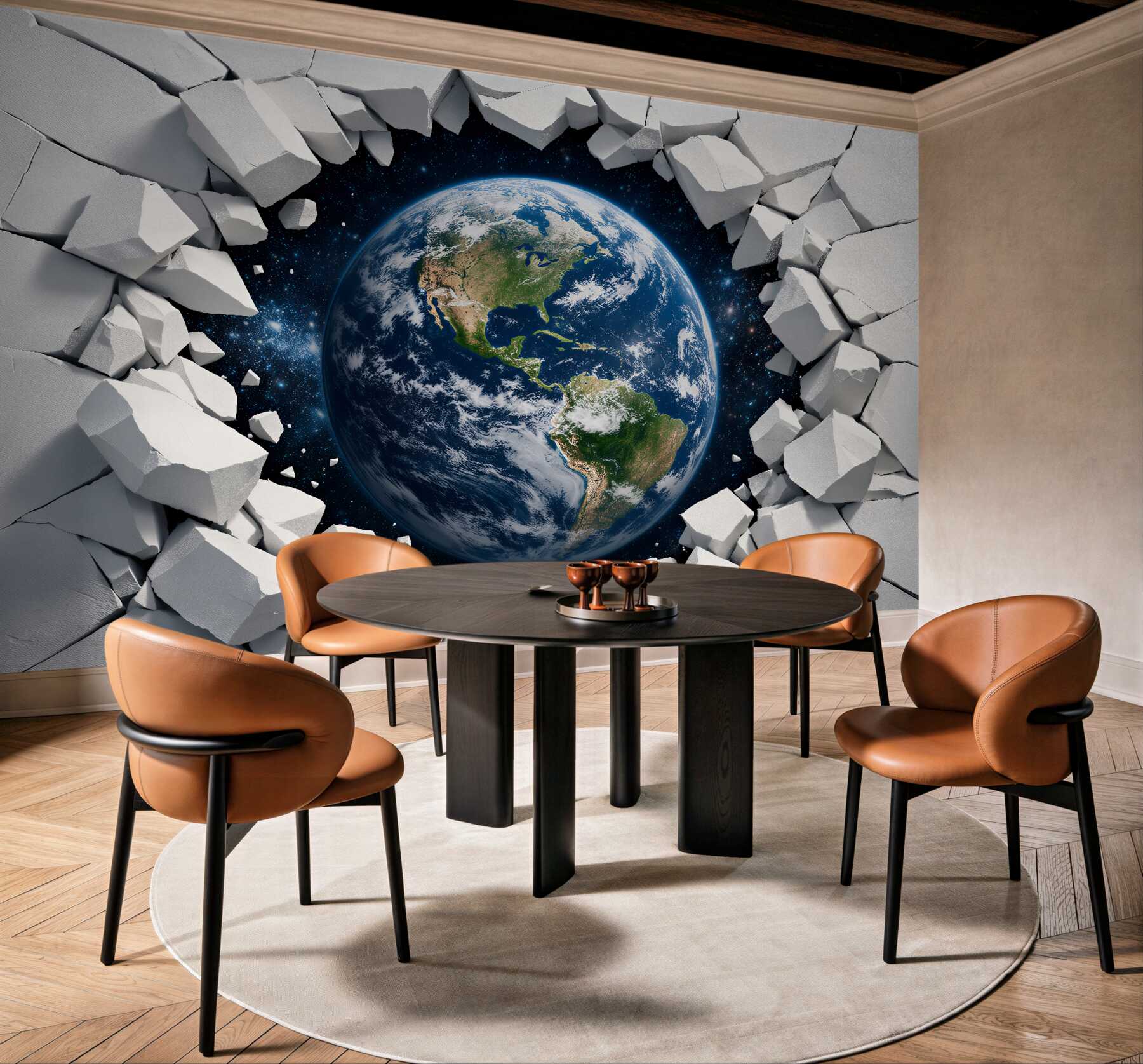 Papier peint terre perçant le mur 3D