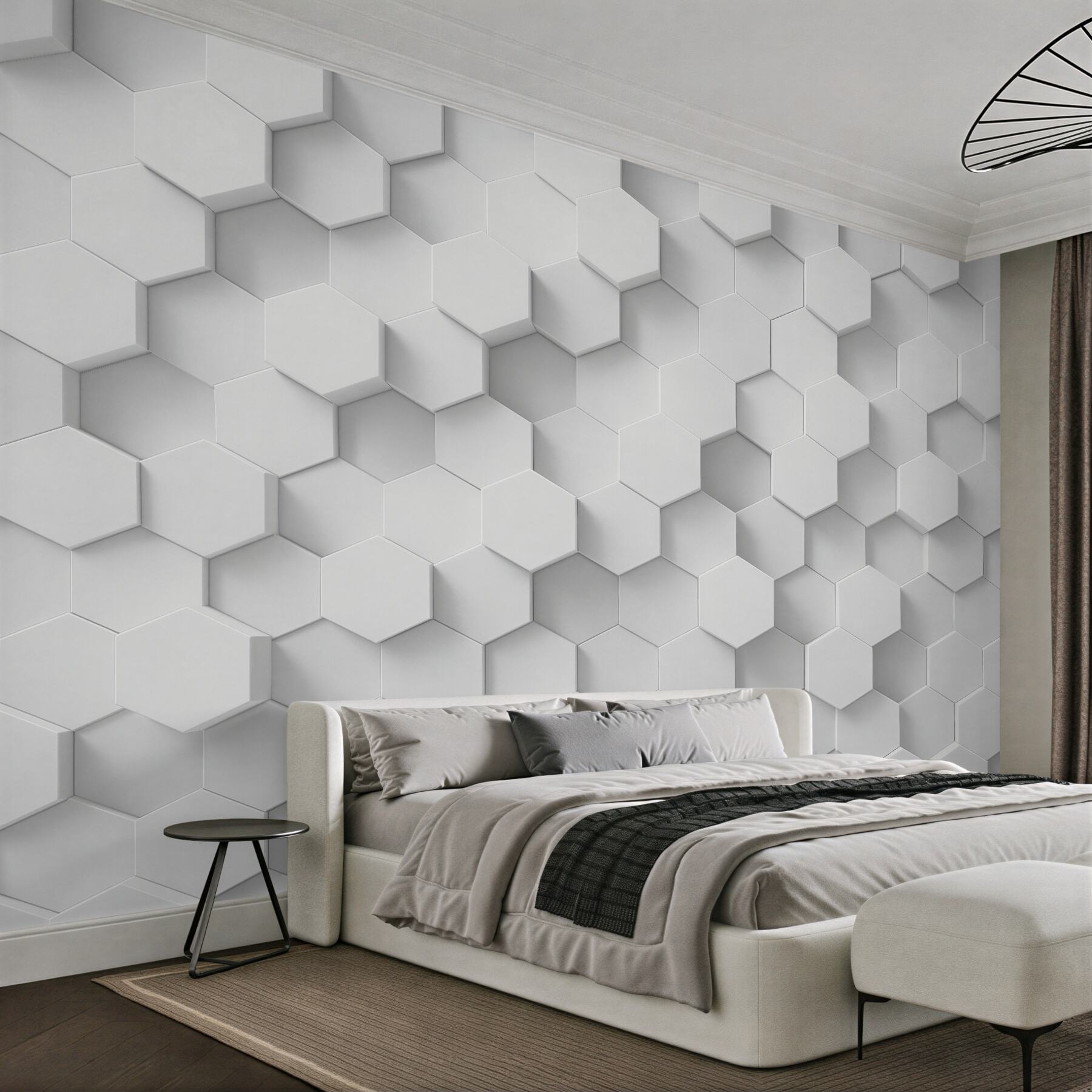 Papier peint hexagones blancs en relief moderne