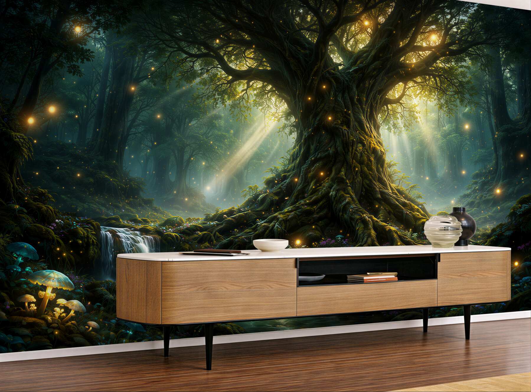 Papier peint arbre magique dans une lueur forestière
