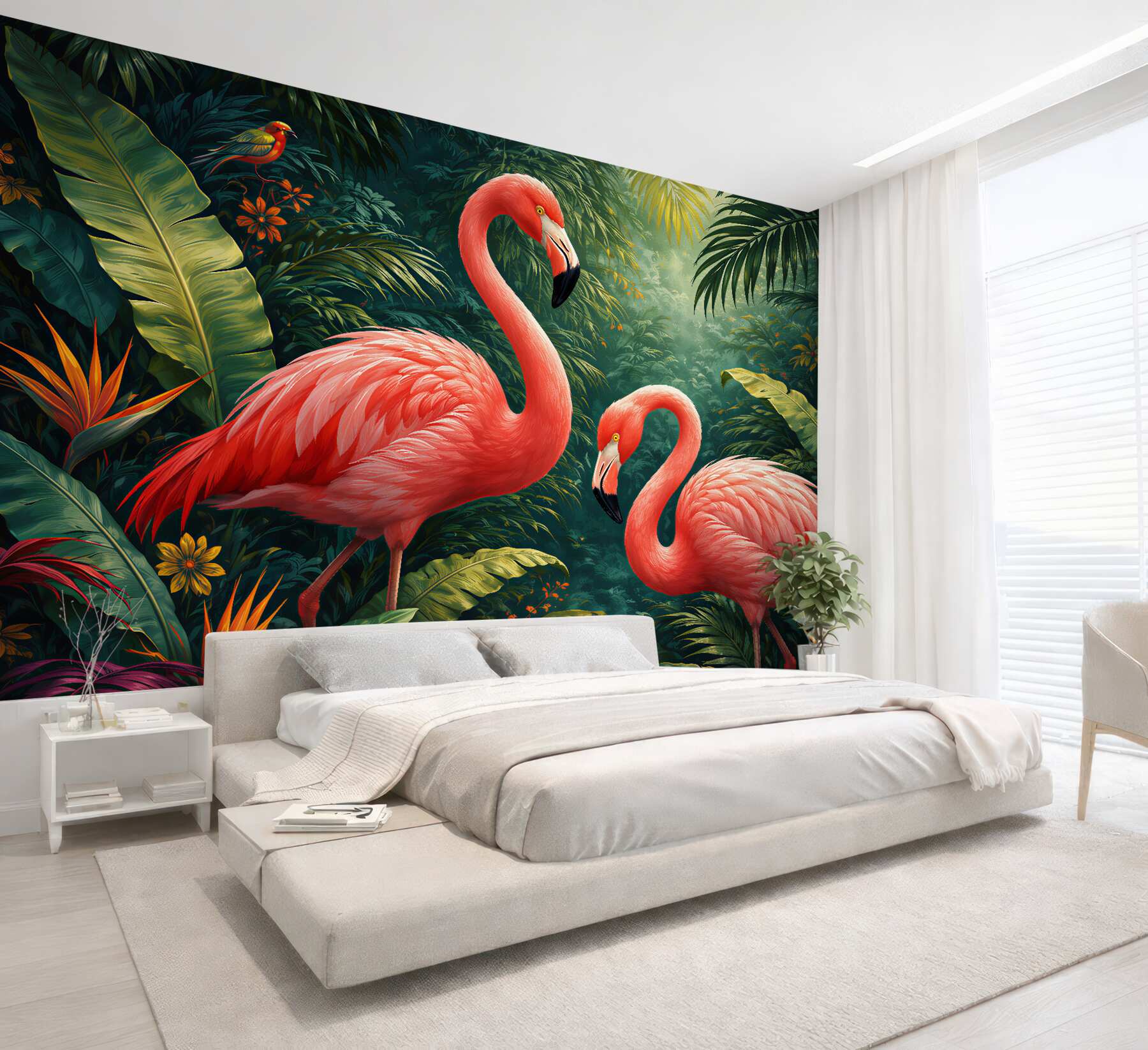 Papier peint flamants roses dans la jungle tropicale