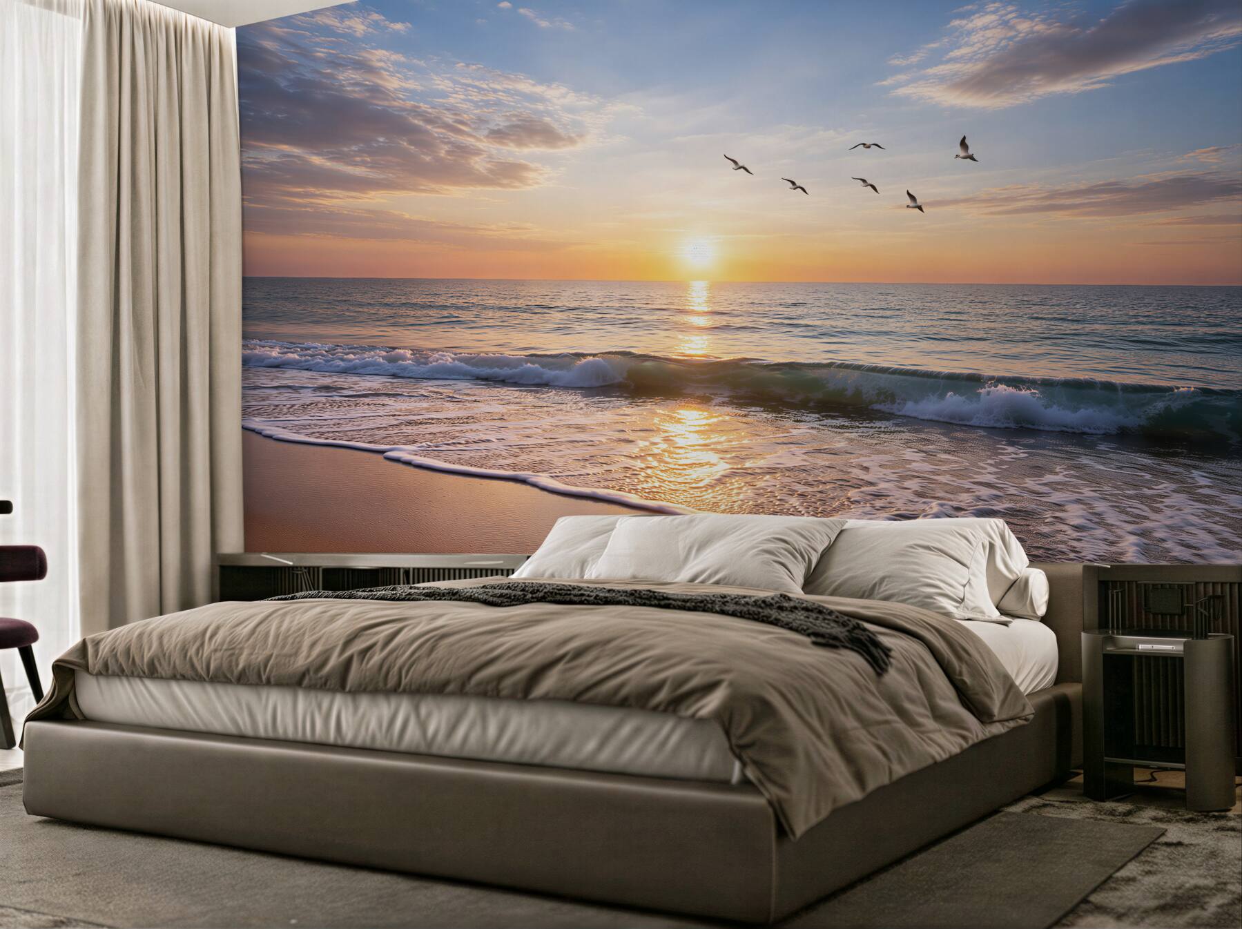 Papier peint coucher de soleil paisible sur les vagues