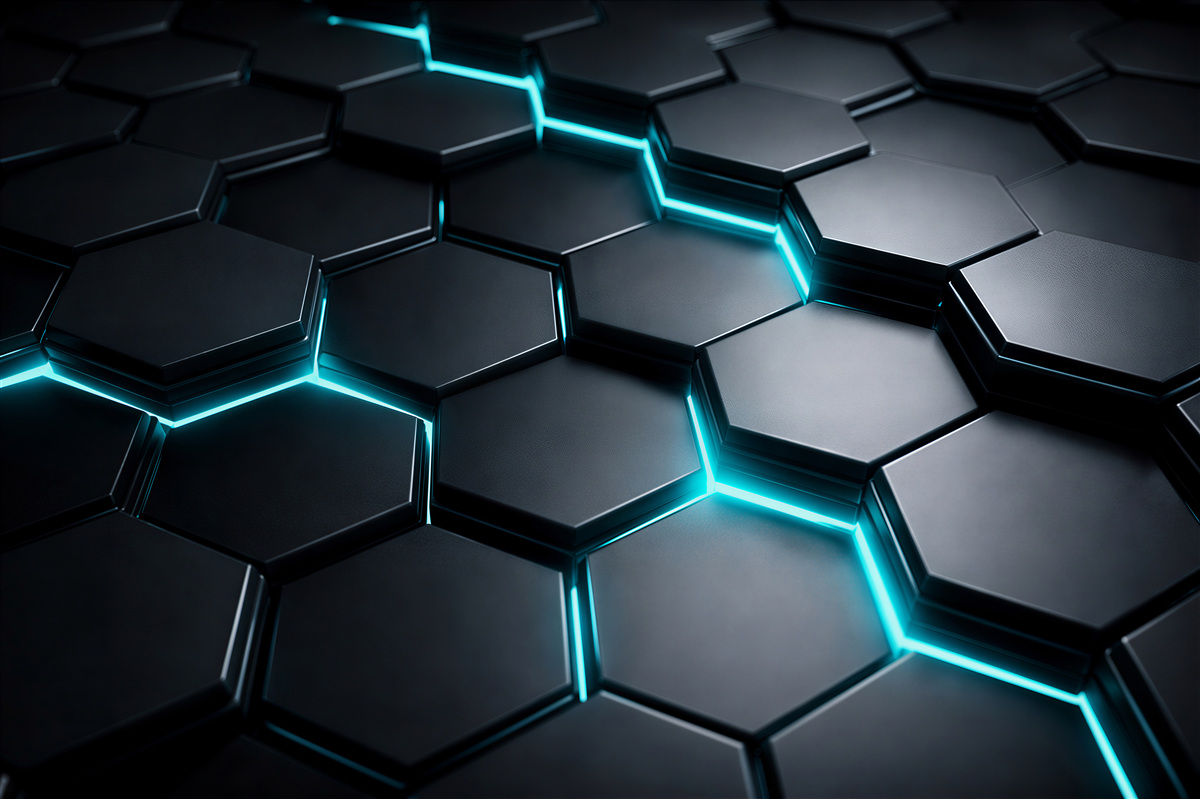 Papier peint hexagones néon futuristes